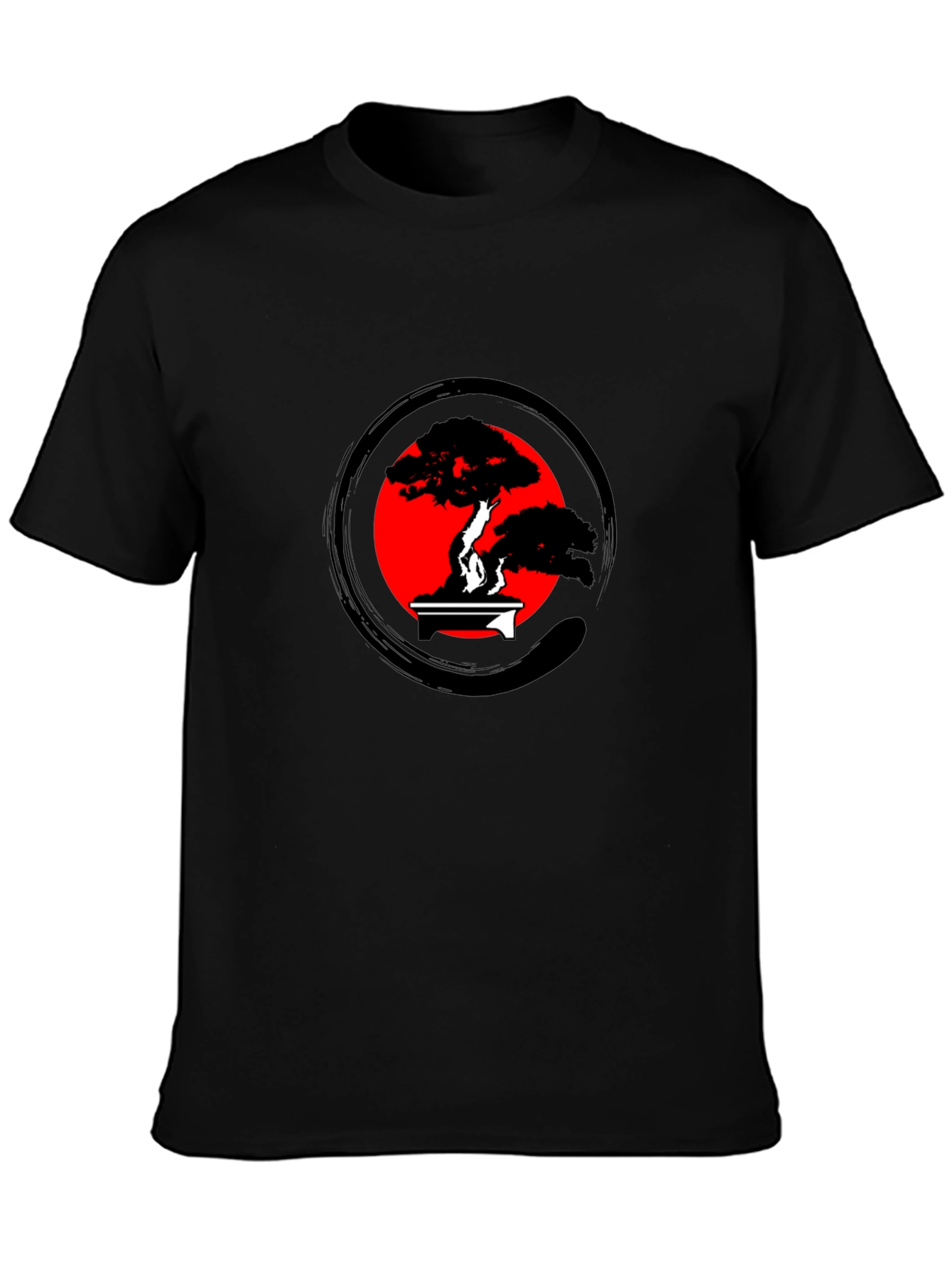 Bonsai Tree Zen Circle Graphic Tee - Black