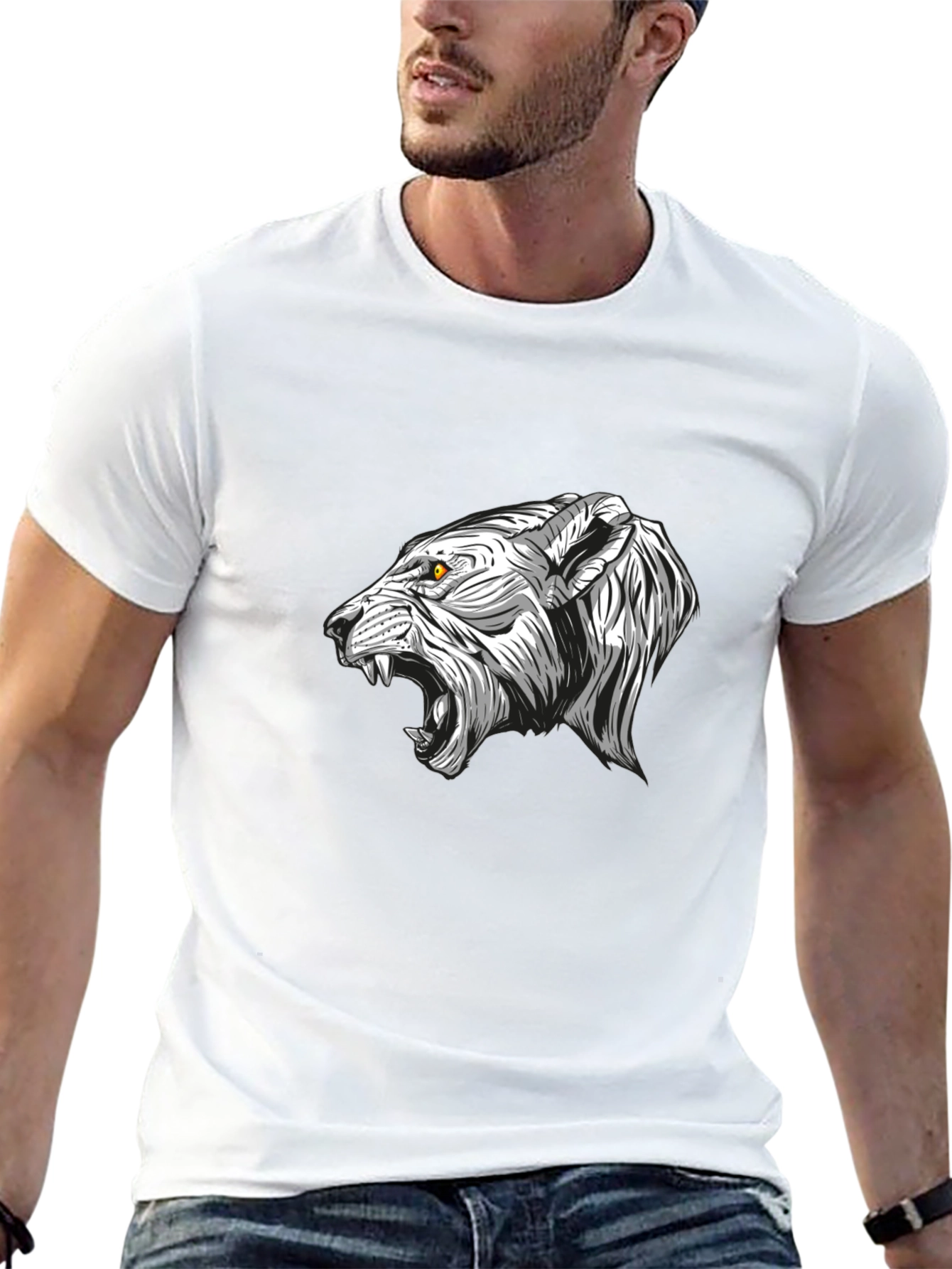 Mens Black Graphic Tee - Fierce Tiger Design