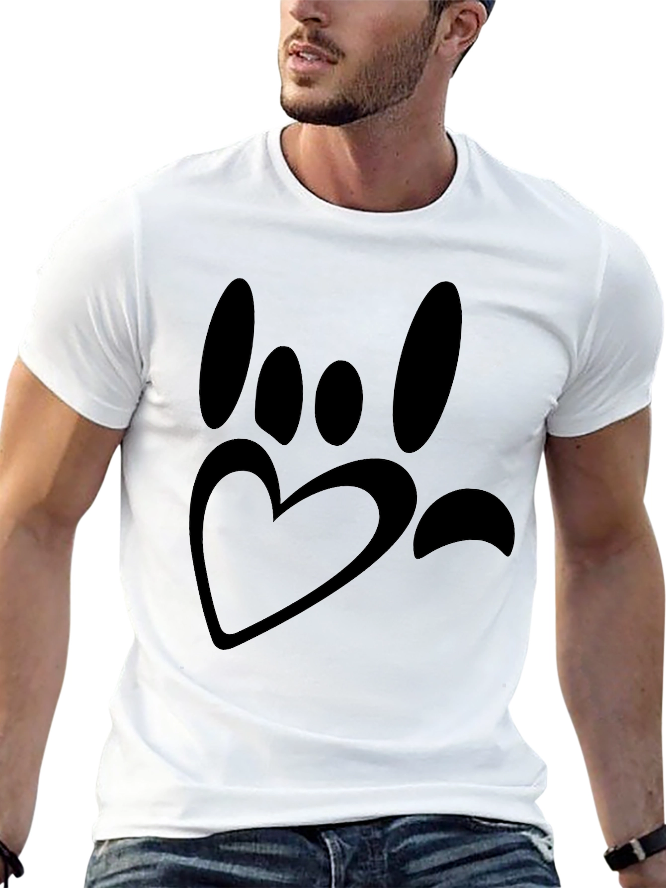 Paw Print Heart Graphic T-Shirt - Black