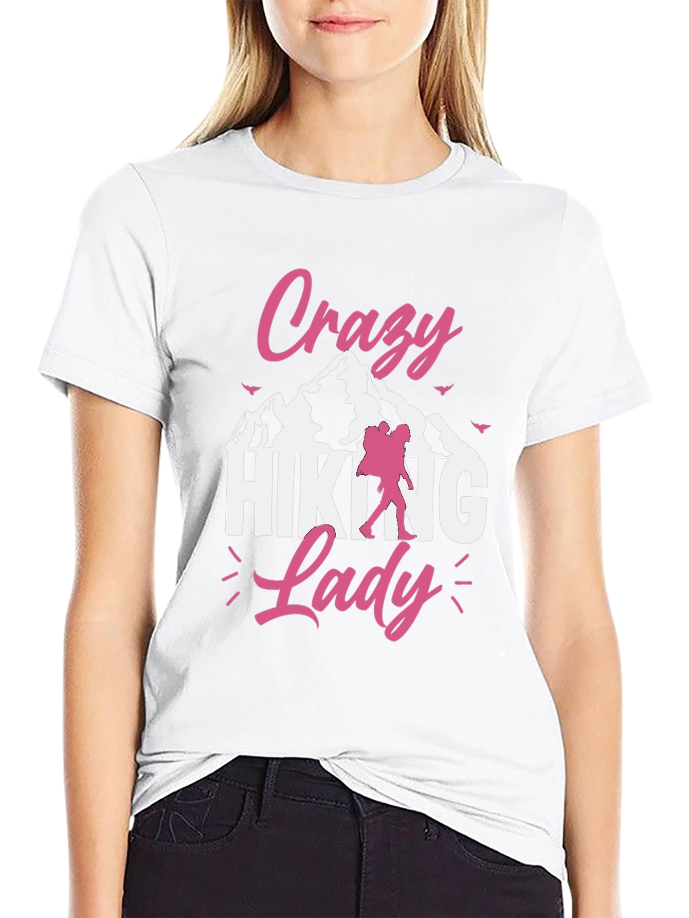 Crazy Hiking Lady Black T-Shirt