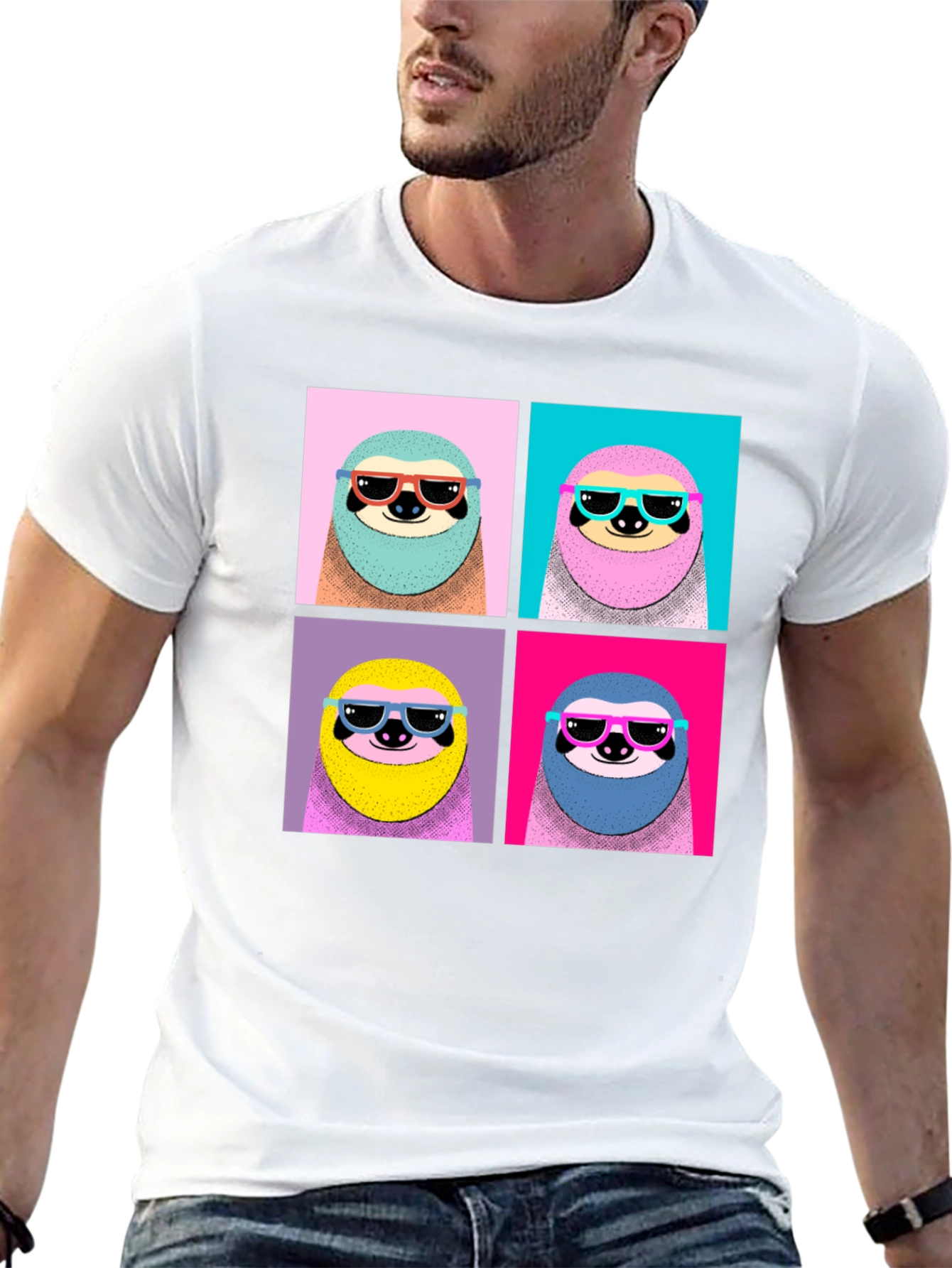 Cool Sloth Pop Art Graphic Tee - Black