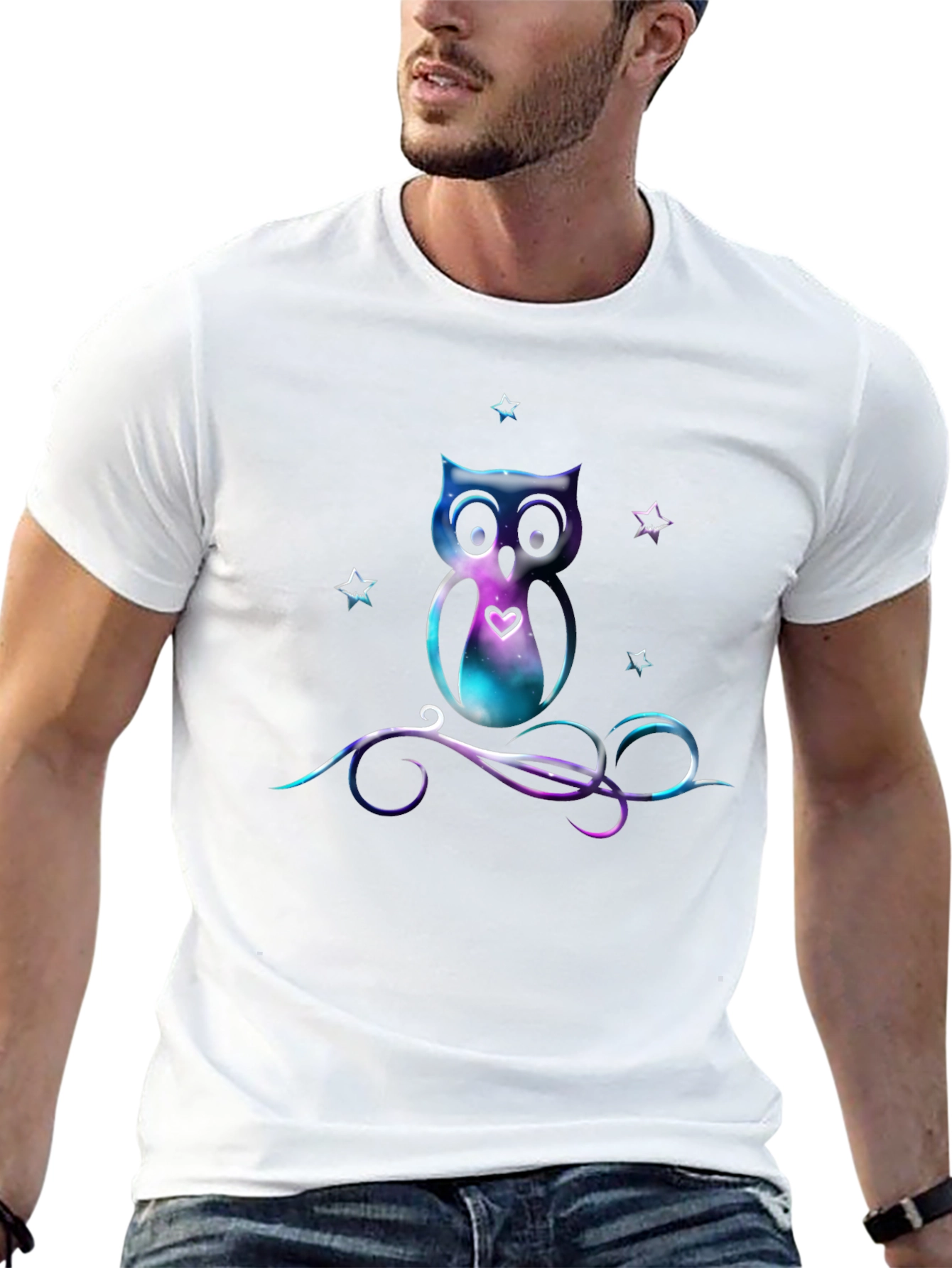 Galaxy Owl Graphic Tee - Stylish Mens Black T-Shirt