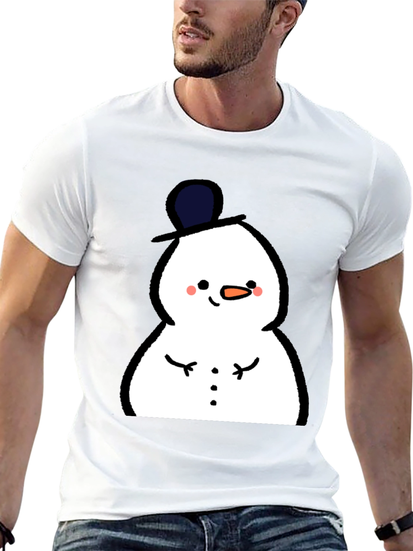 Cute Snowman Graphic Tee - Black