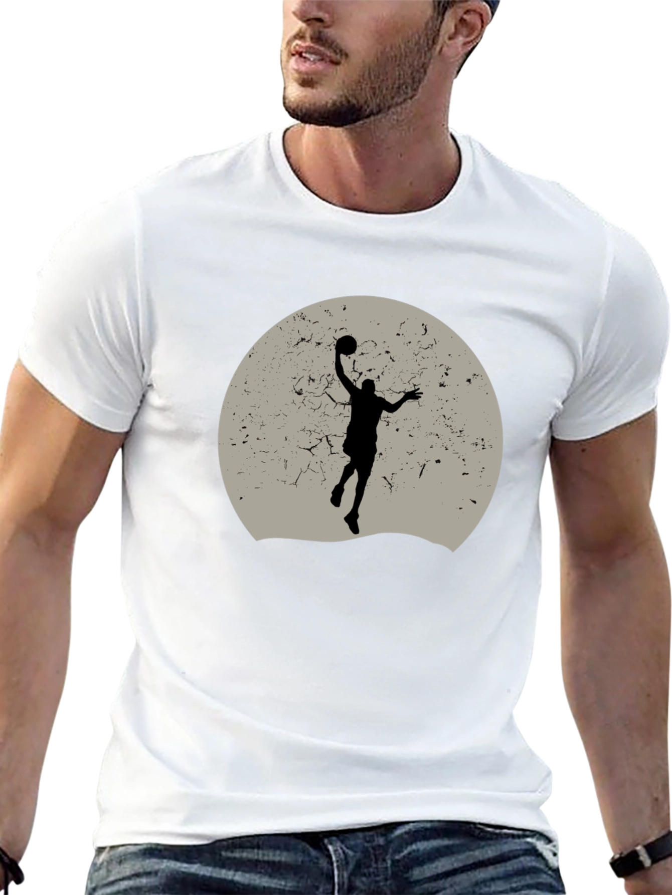 Basketball Silhouette Graphic Tee - Black Cotton Blend