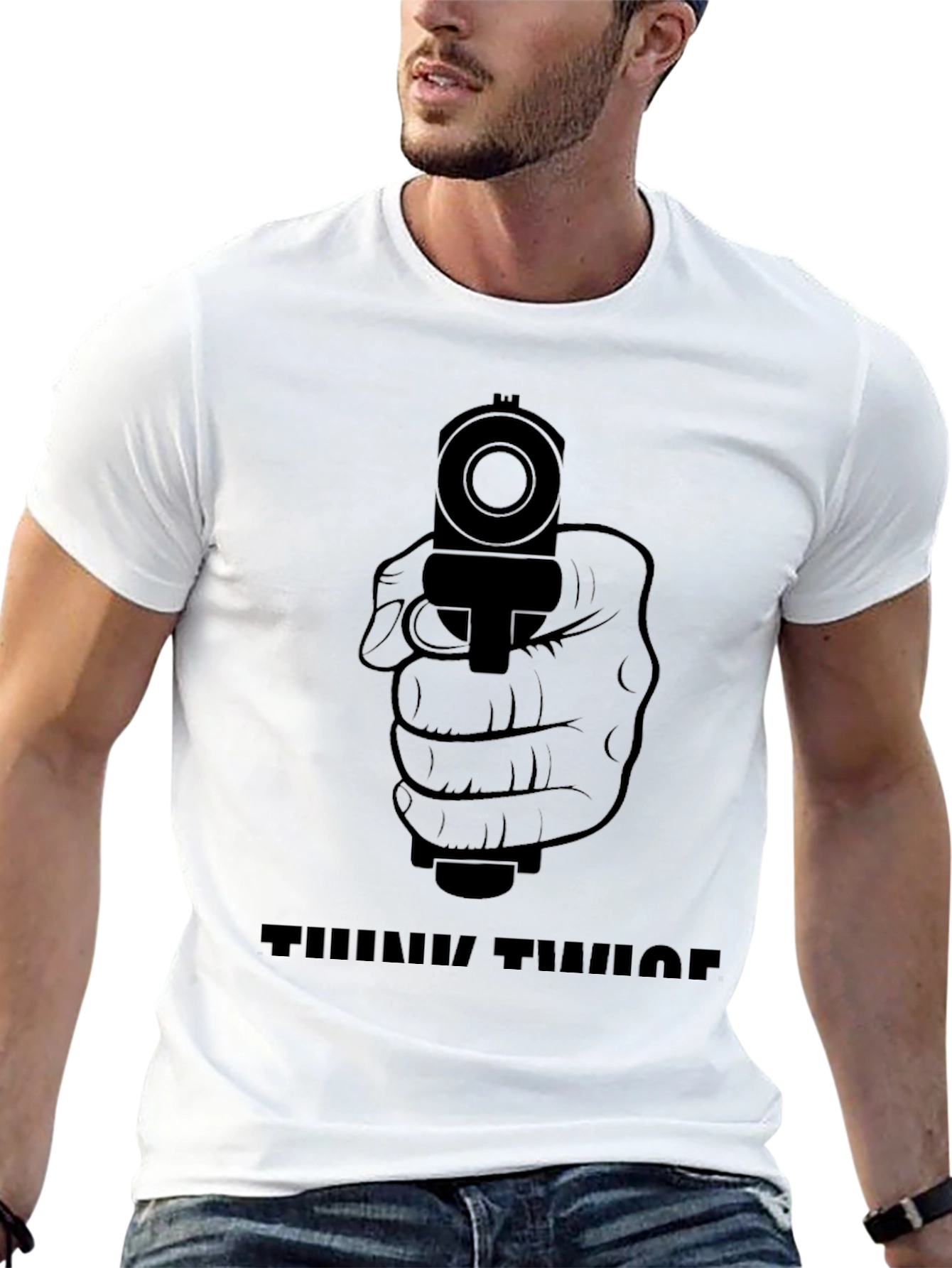 Think Twice Graphic Tee - Mens Crew Neck T-Shirt