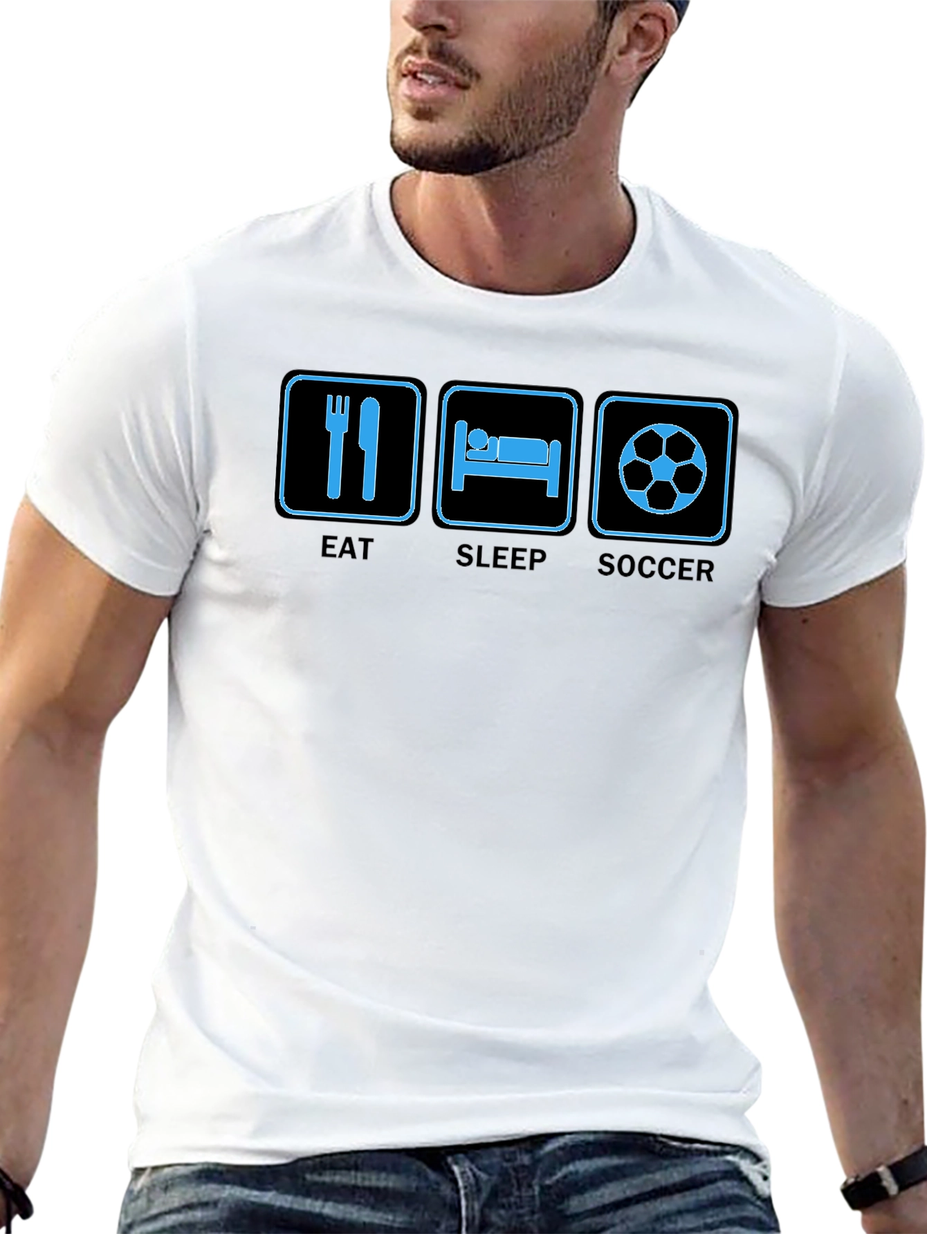Eat Sleep Soccer Graphic Tee - Black Cotton T-Shirt
