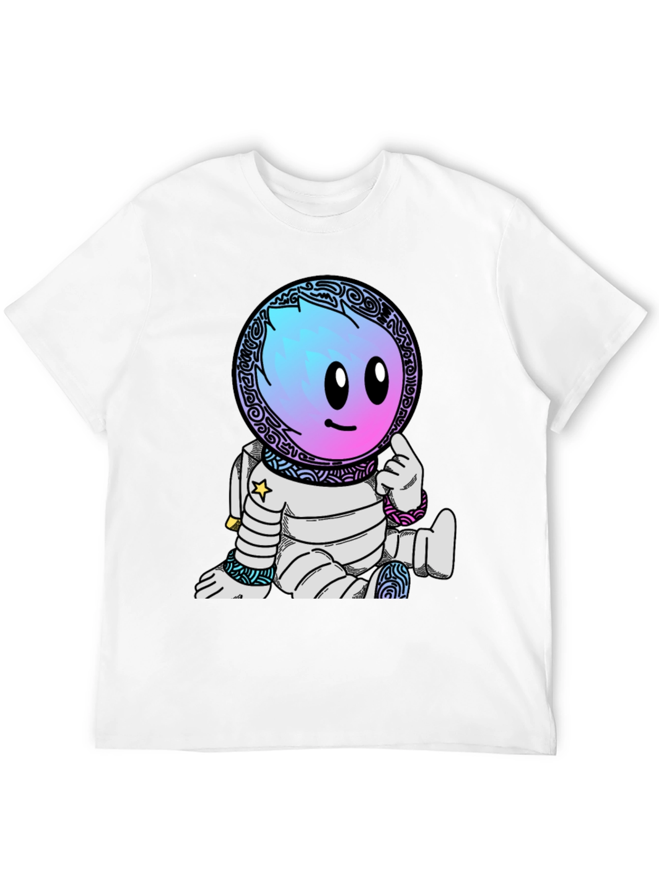 Astronaut Cartoon Graphic T-Shirt - Black