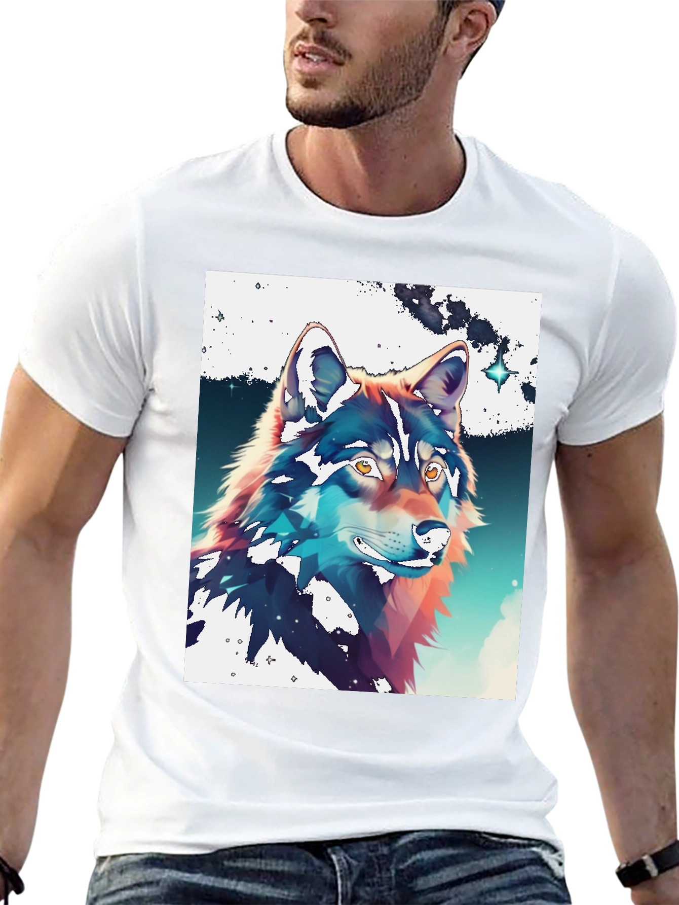 Wolf Graphic Print Crew Neck Tee
