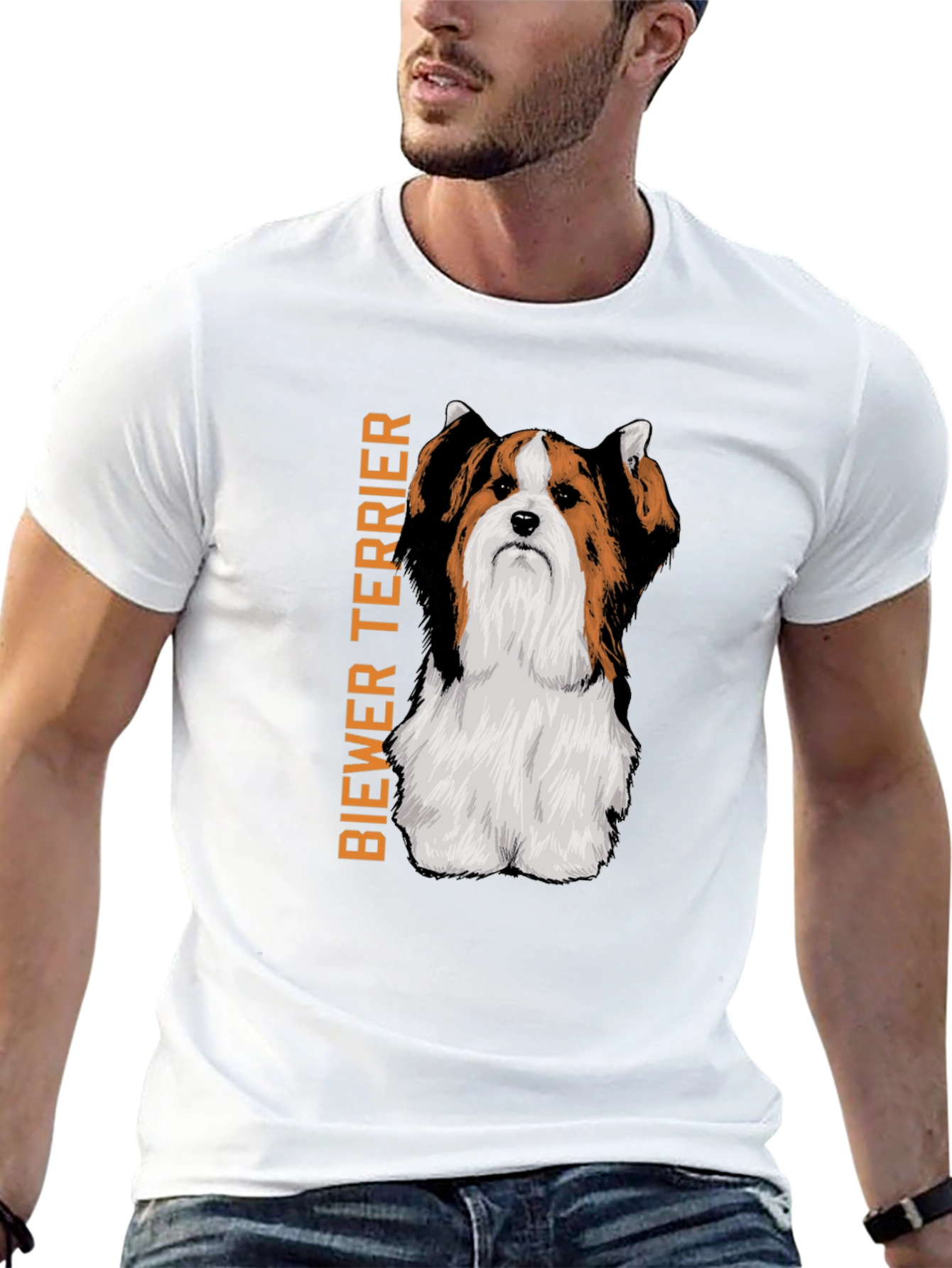 Biewer Terrier Dog Graphic Print Black T-Shirt