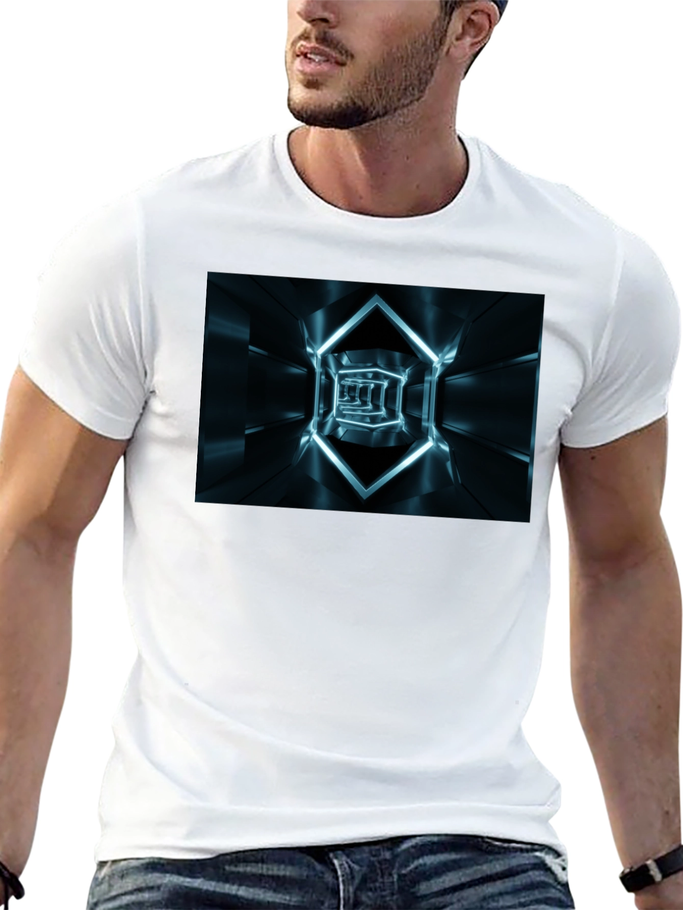 Futuristic Tunnel Print Black T-Shirt