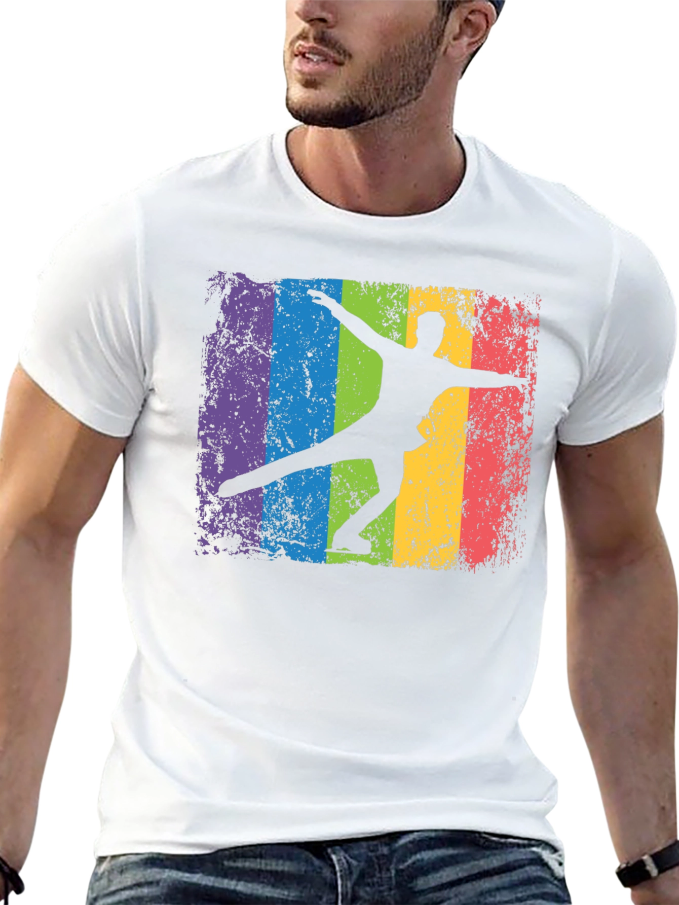 Retro Rainbow Ice Skater Graphic T-Shirt