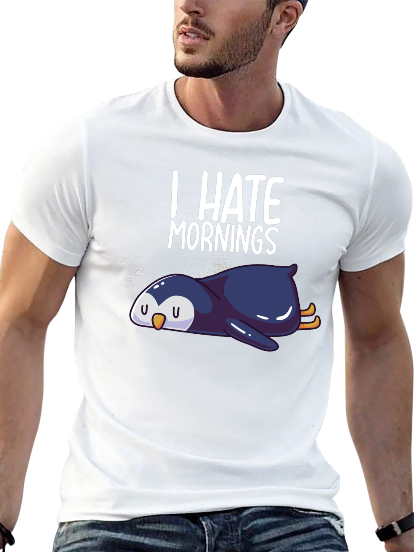 I Hate Mornings Penguin Graphic Tee - Black