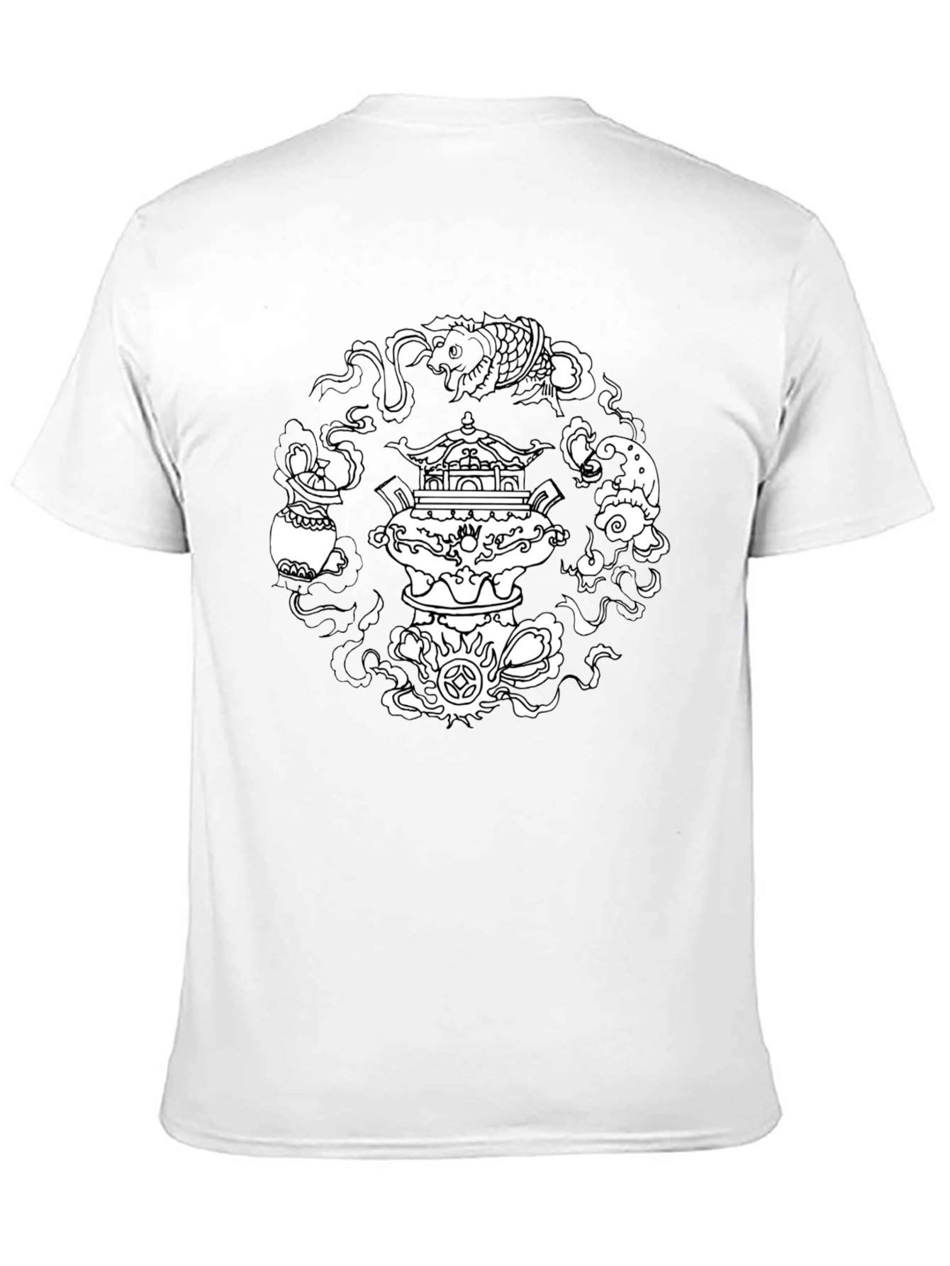 Mens Black T-Shirt with Asian-Inspired Graphic