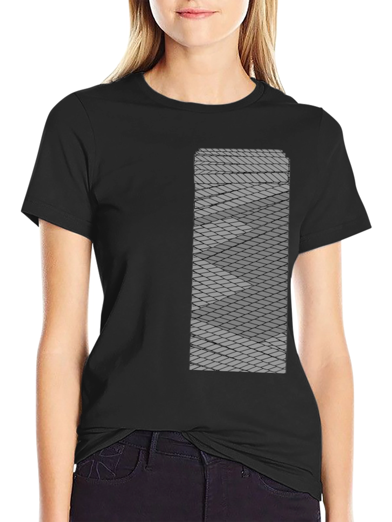 Geometric Patterned Mens Black Tee
