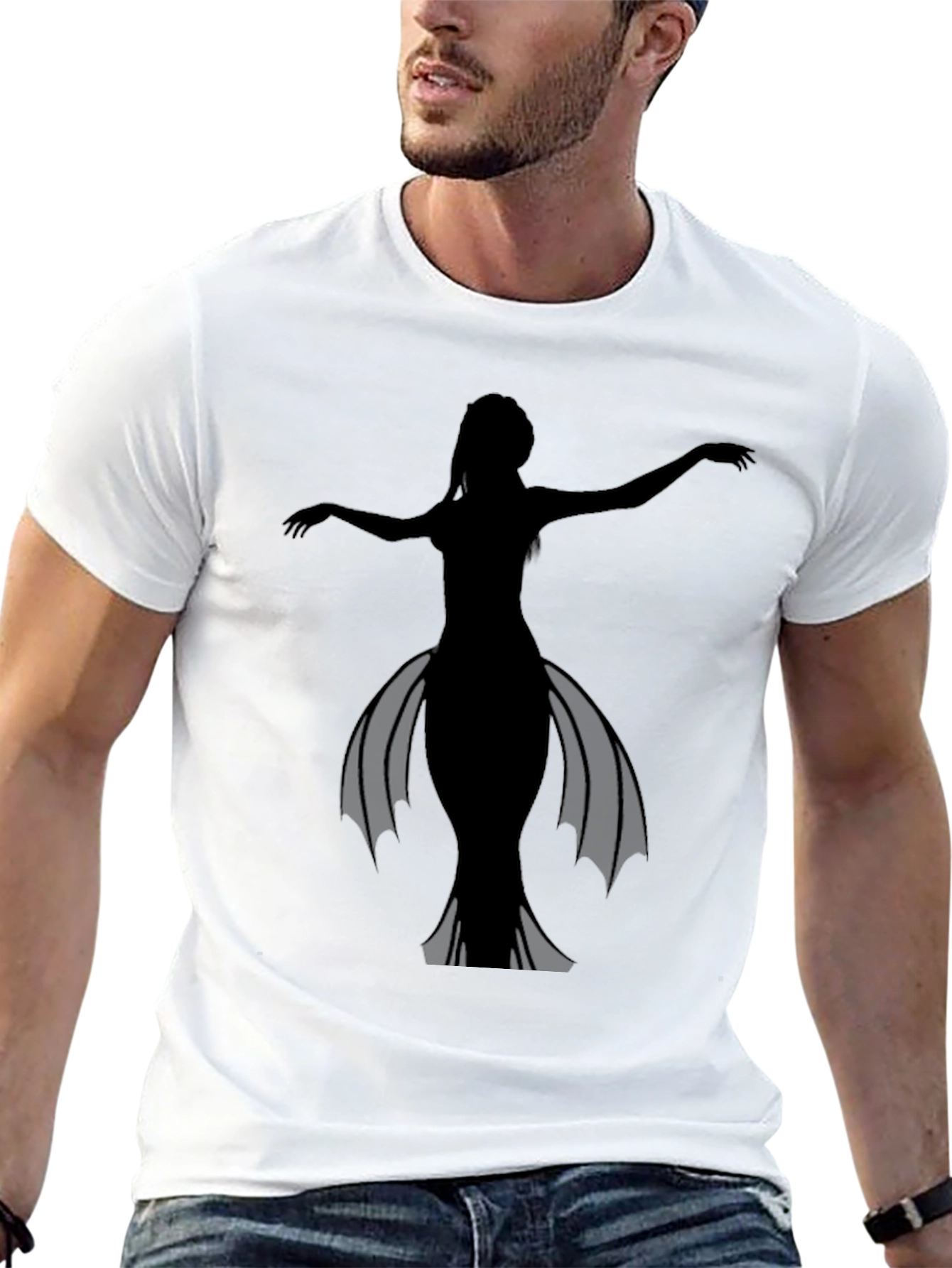 Silhouette Mermaid Graphic Tee - Black