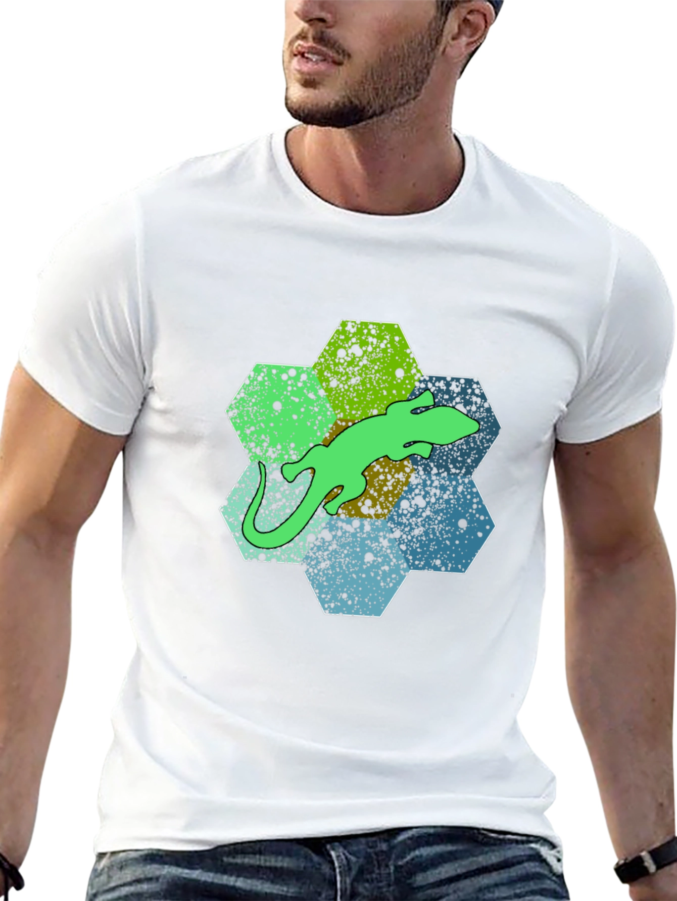 Hexagon Lizard Graphic Tee - Stylish Mens Black T-Shirt