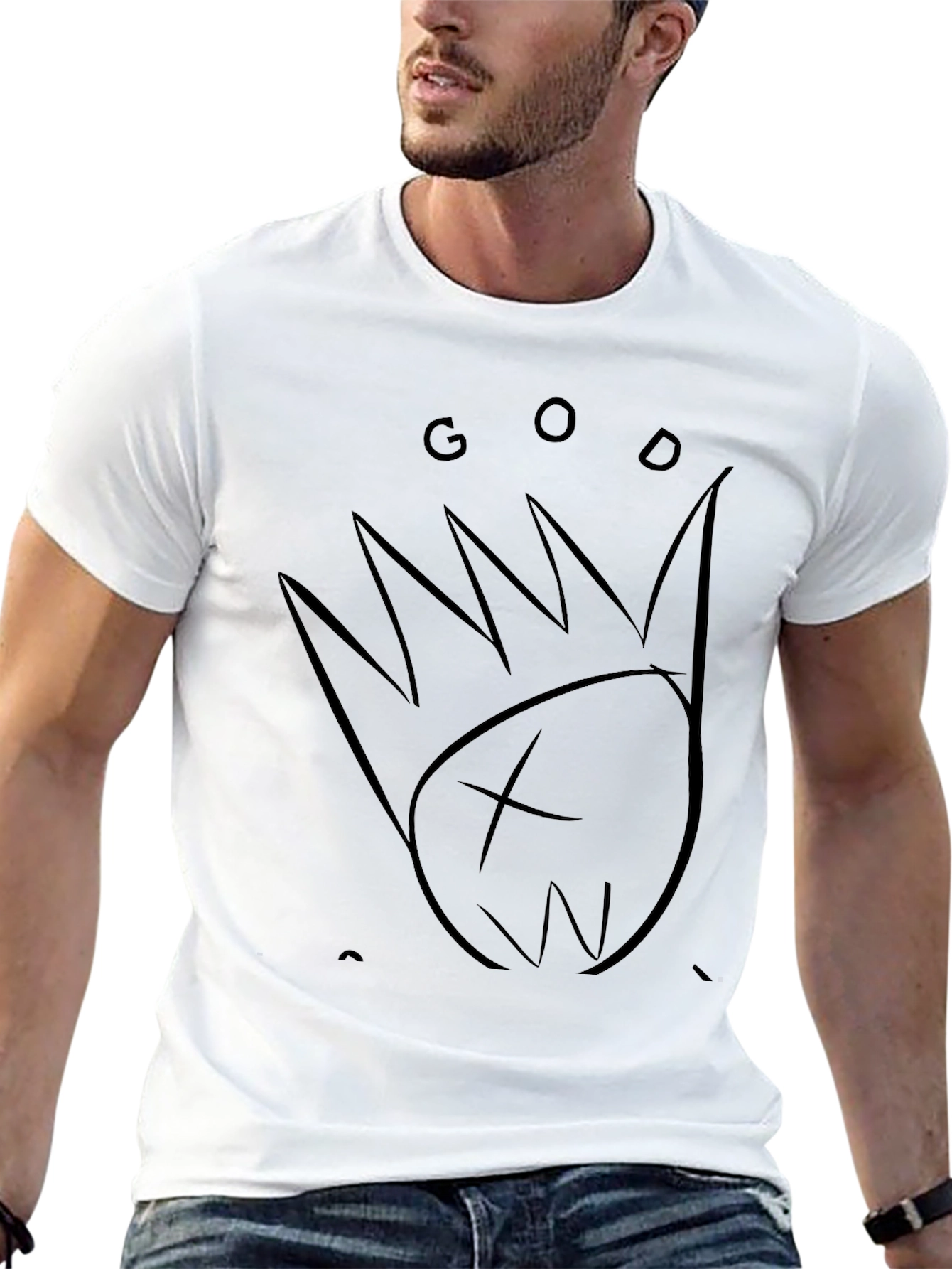 God Crown Graphic Print Black T-Shirt