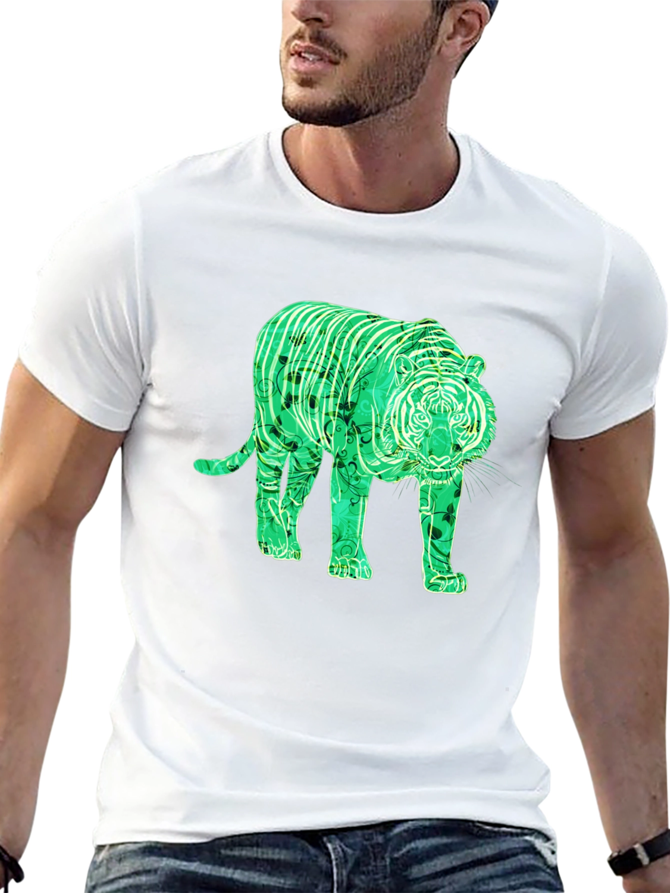 Green Tiger Graphic Tee - Mens Black T-Shirt