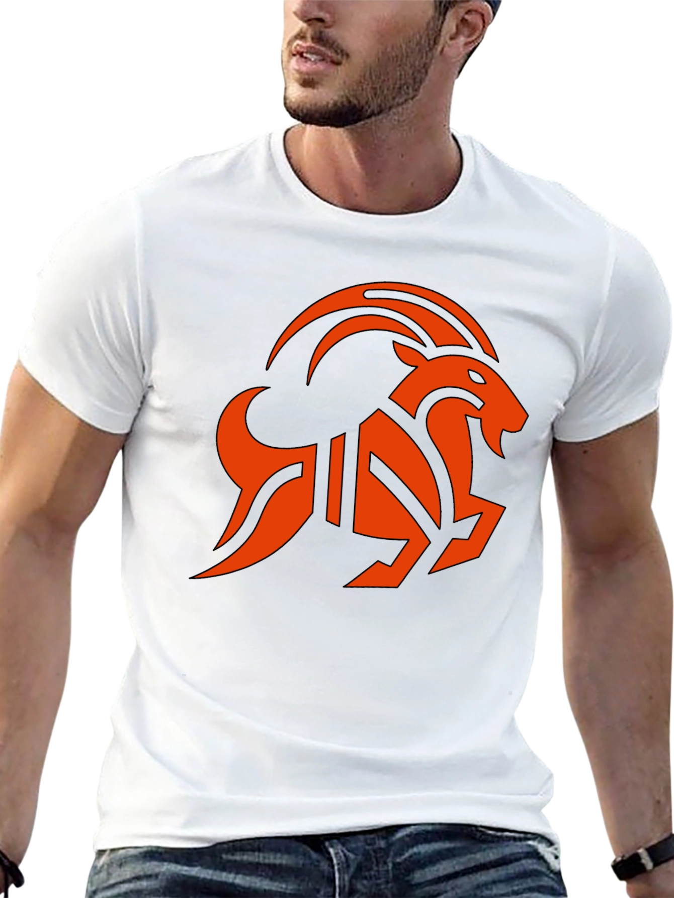 Black T-Shirt with Orange Goat Graphic