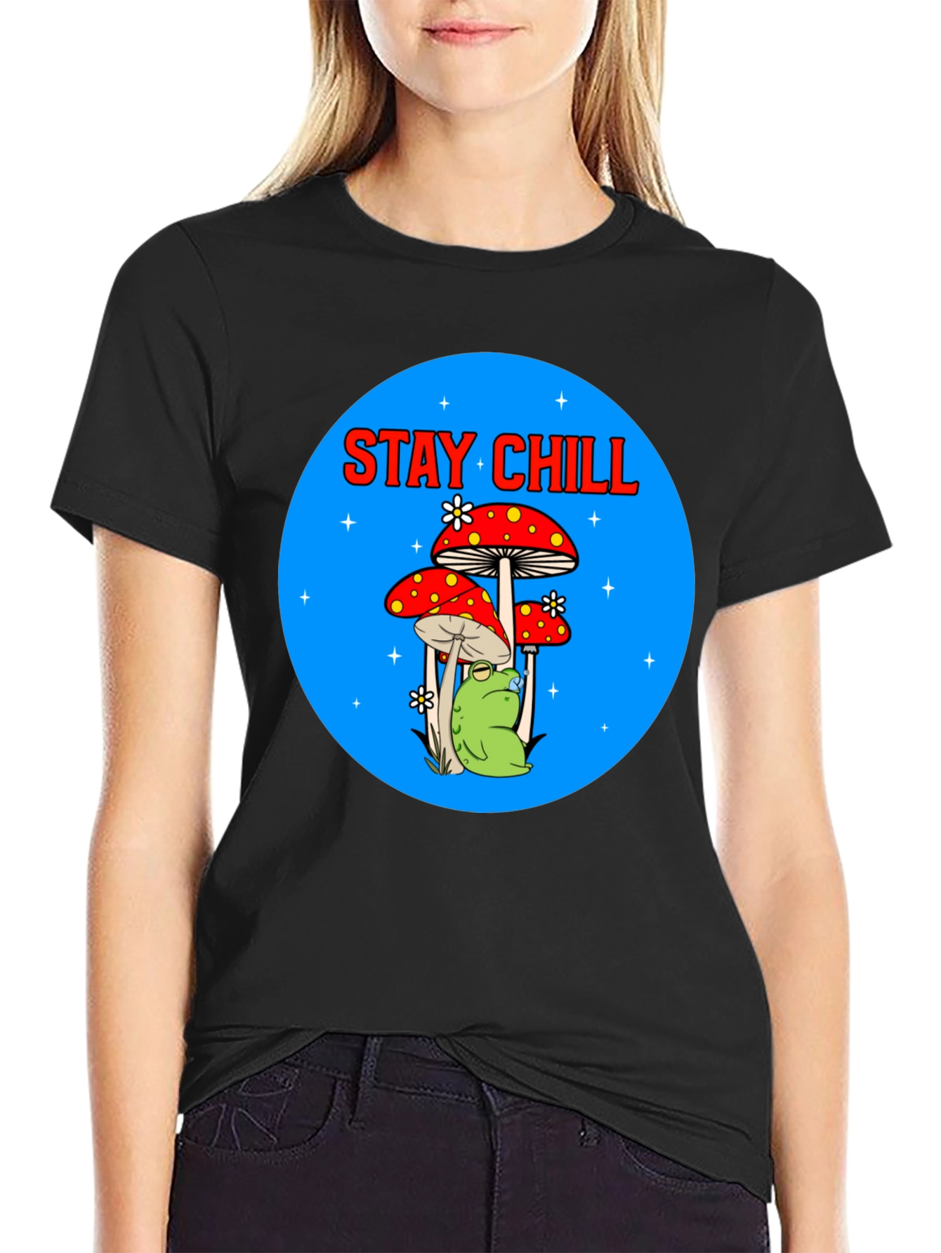 Stay Chill Frog Mushroom Graphic Tee