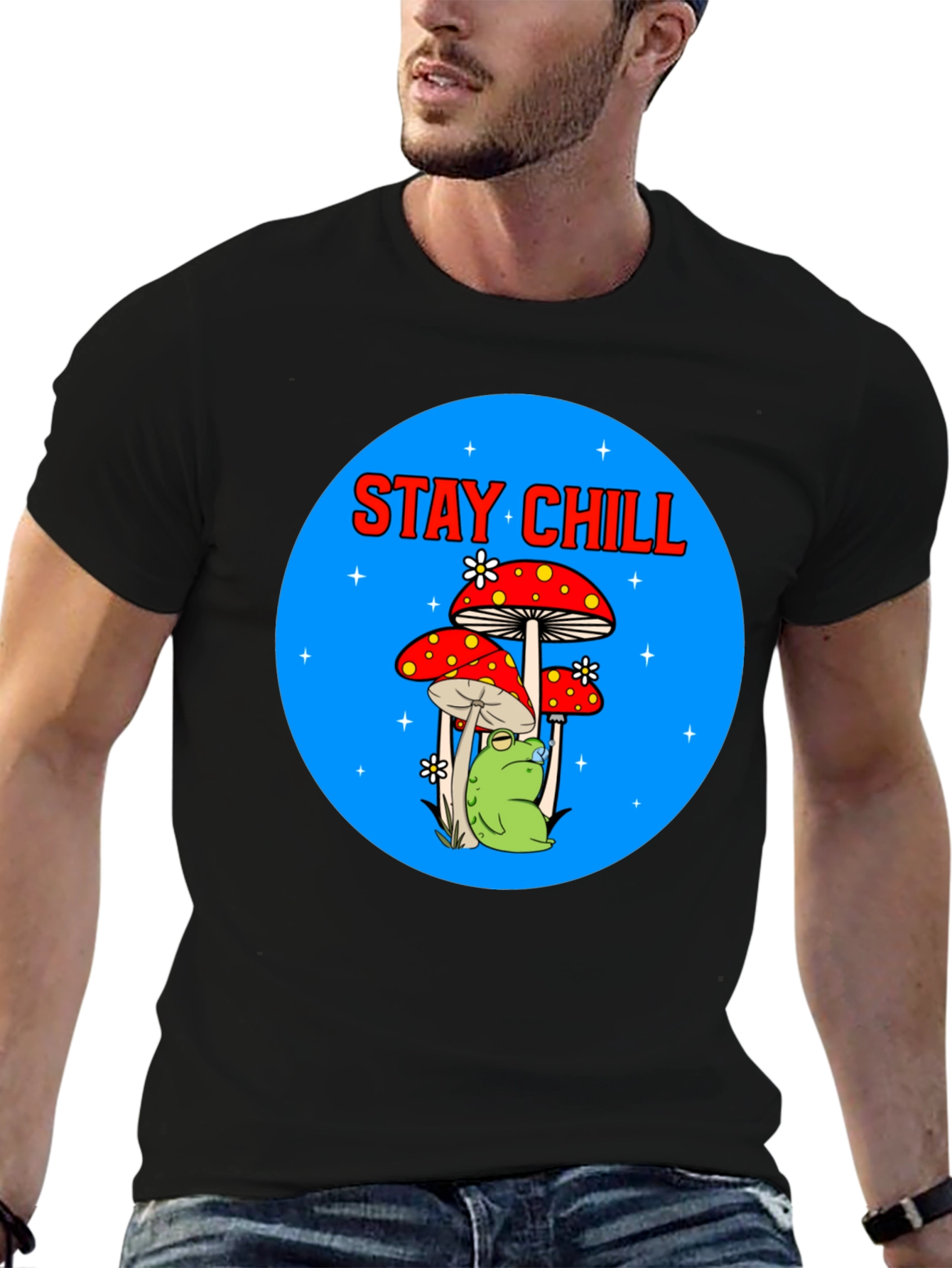 Stay Chill Frog Mushroom Graphic Tee