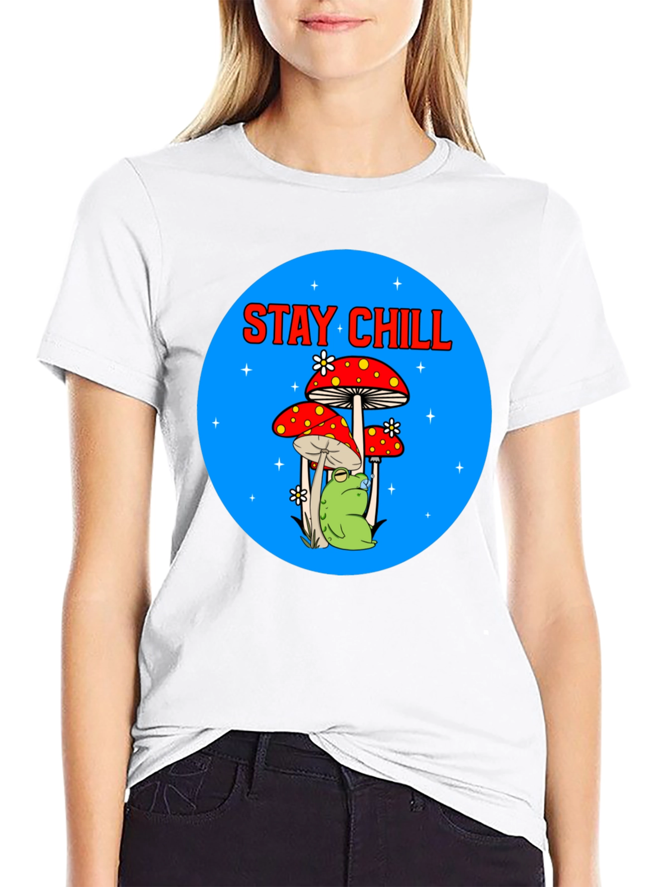 Stay Chill Frog Mushroom Graphic Tee