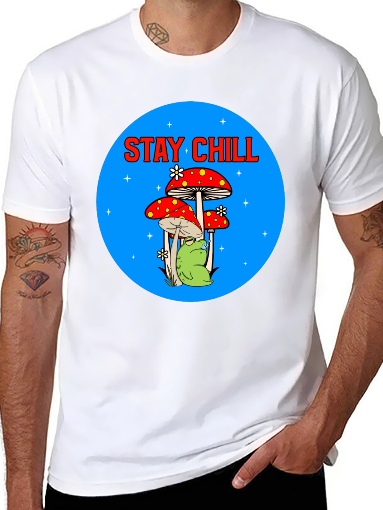 Stay Chill Frog Mushroom Graphic Tee