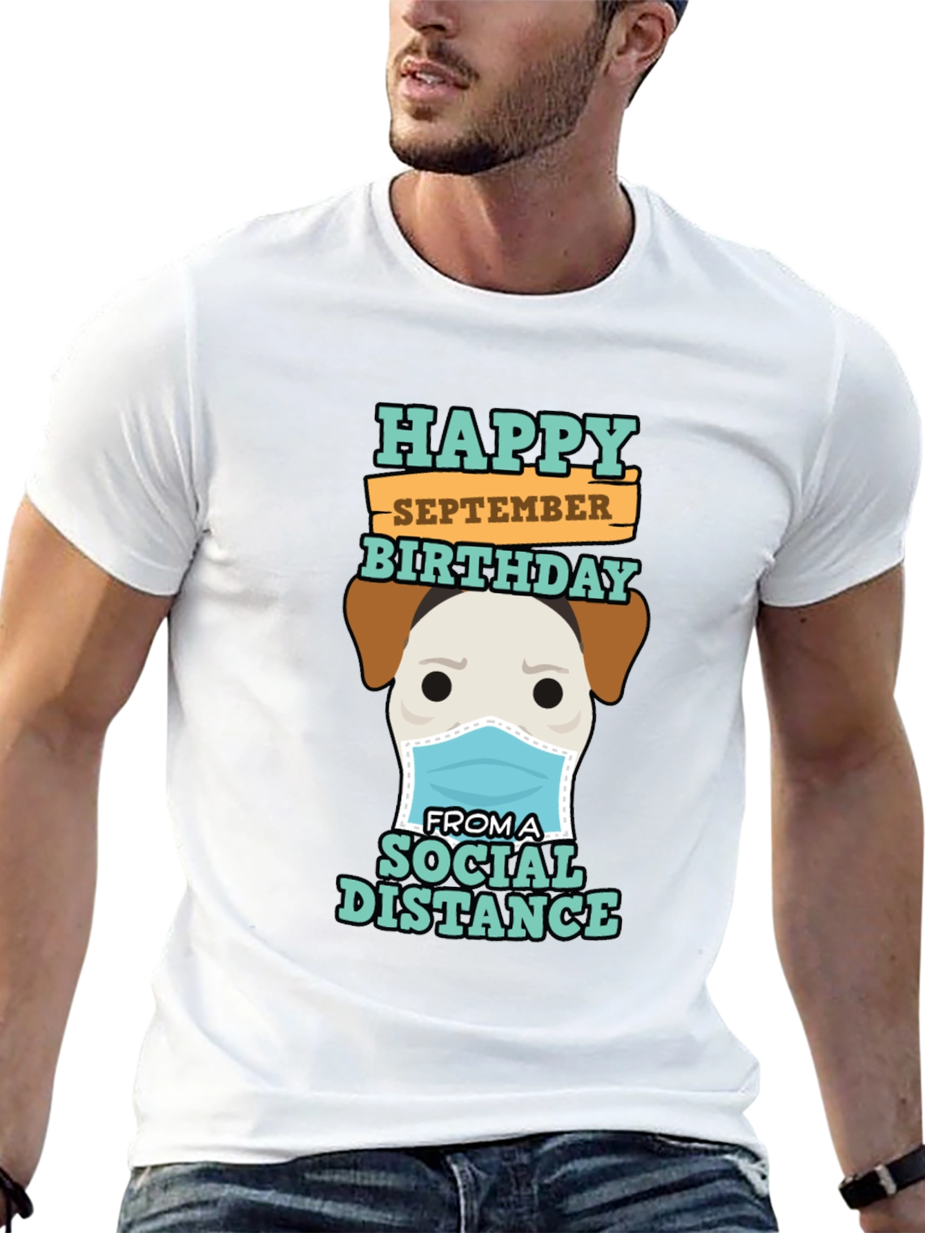 Funny September Birthday Social Distance Dog T-Shirt
