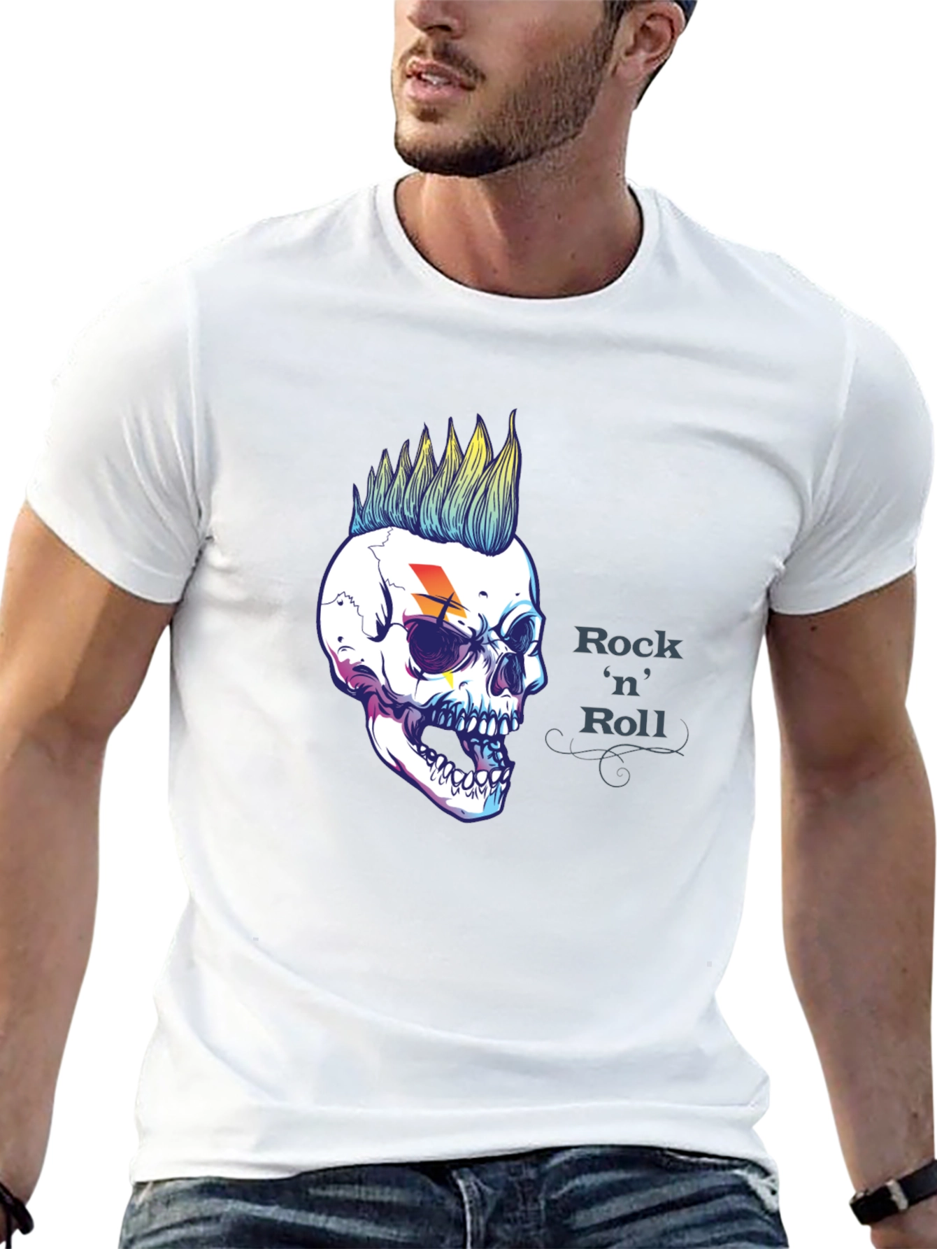 Rock n Roll Skull Graphic Black T-Shirt