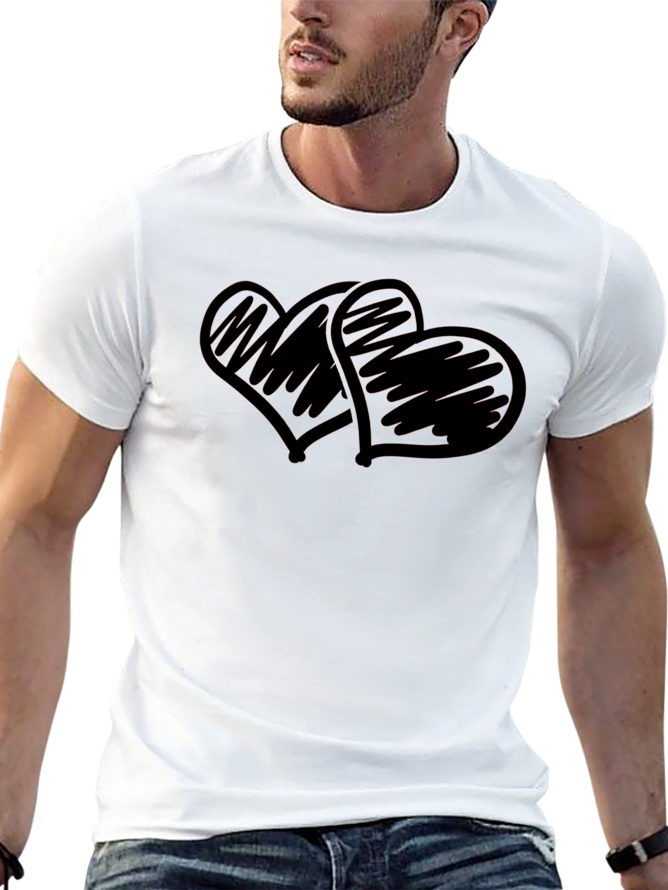 Black T-Shirt with Scribbled Hearts Design