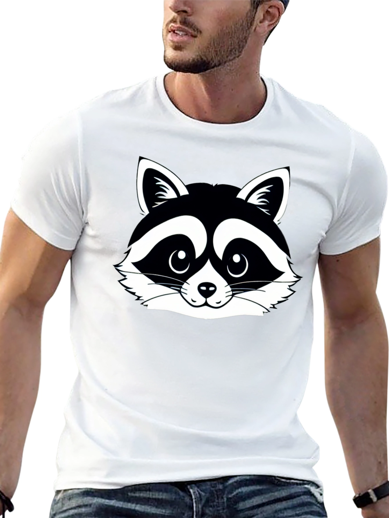 Raccoon Graphic Tee - Black Cotton Crew Neck Shirt