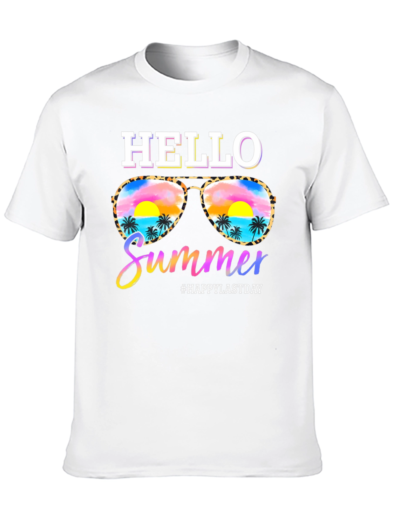 Hello Summer T-Shirt with Sunglasses and Beach Design