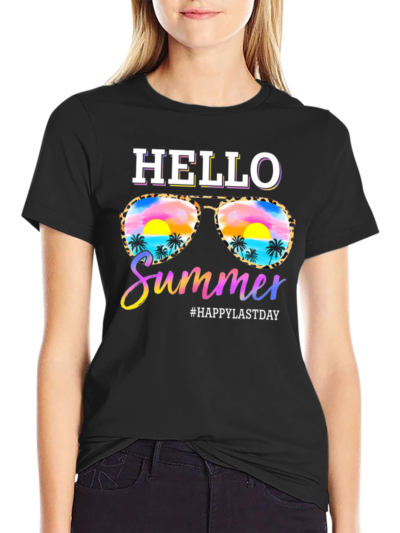 Hello Summer T-Shirt with Sunglasses and Beach Design