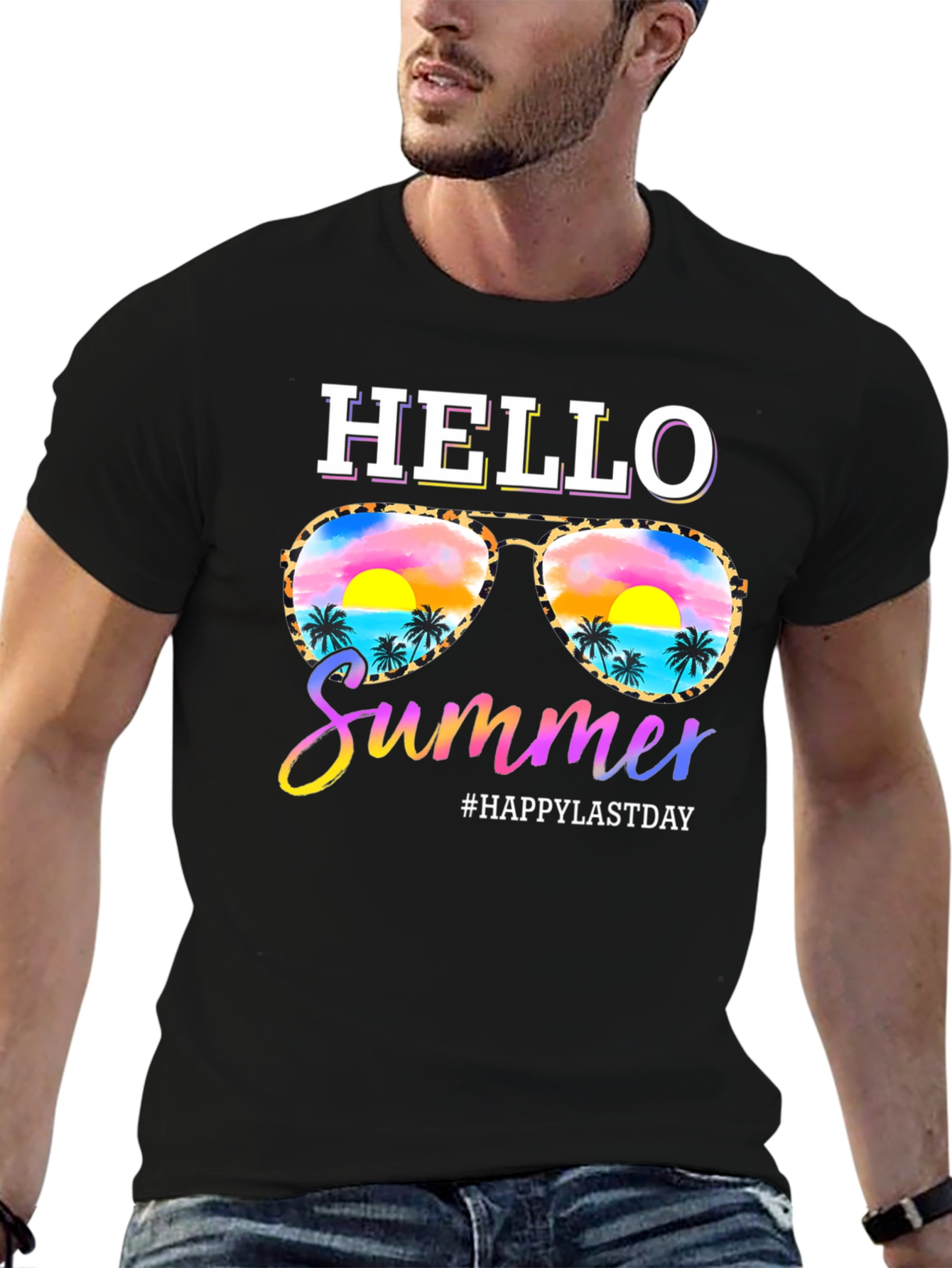 Hello Summer T-Shirt with Sunglasses and Beach Design