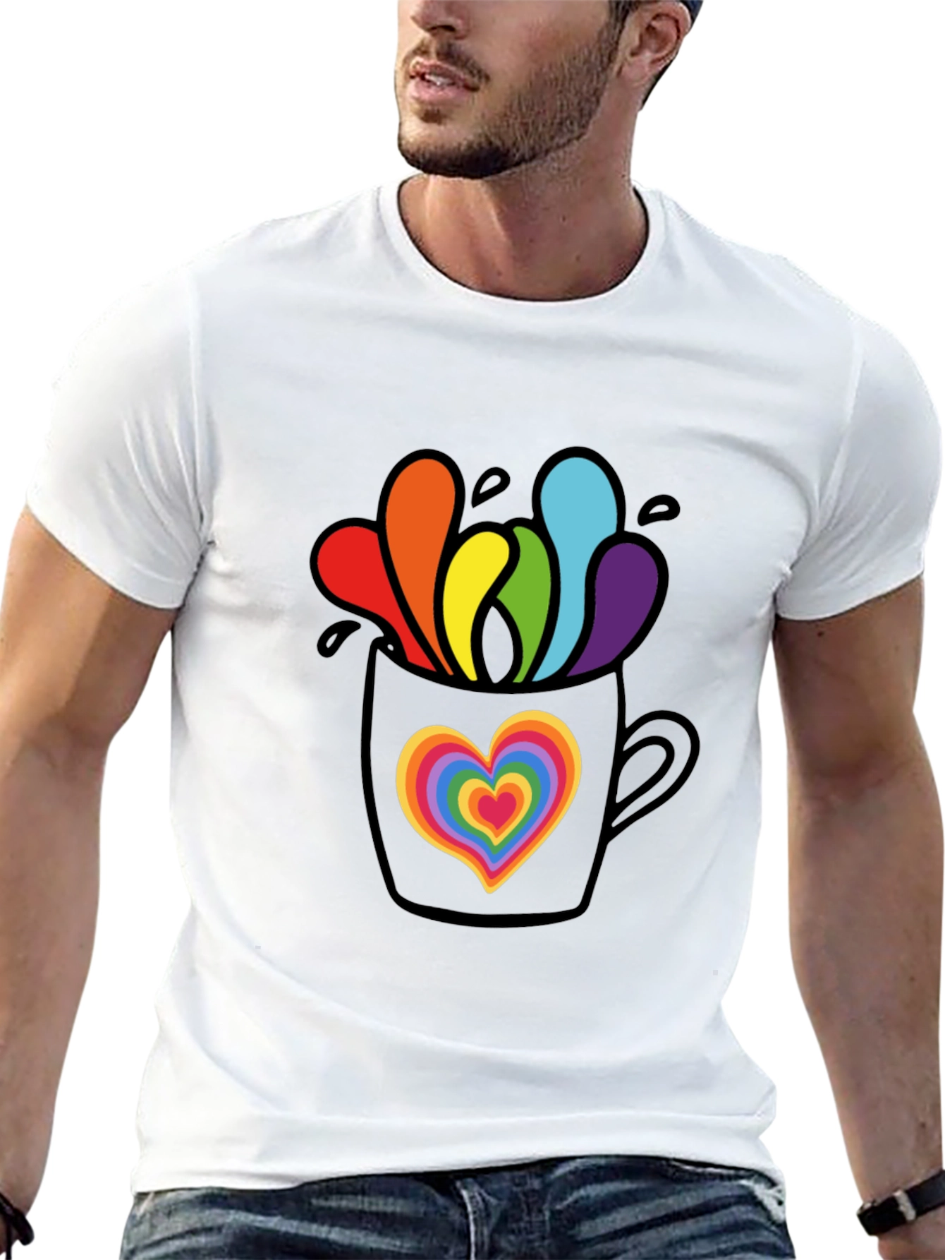 Rainbow Heart Mug Graphic Tee
