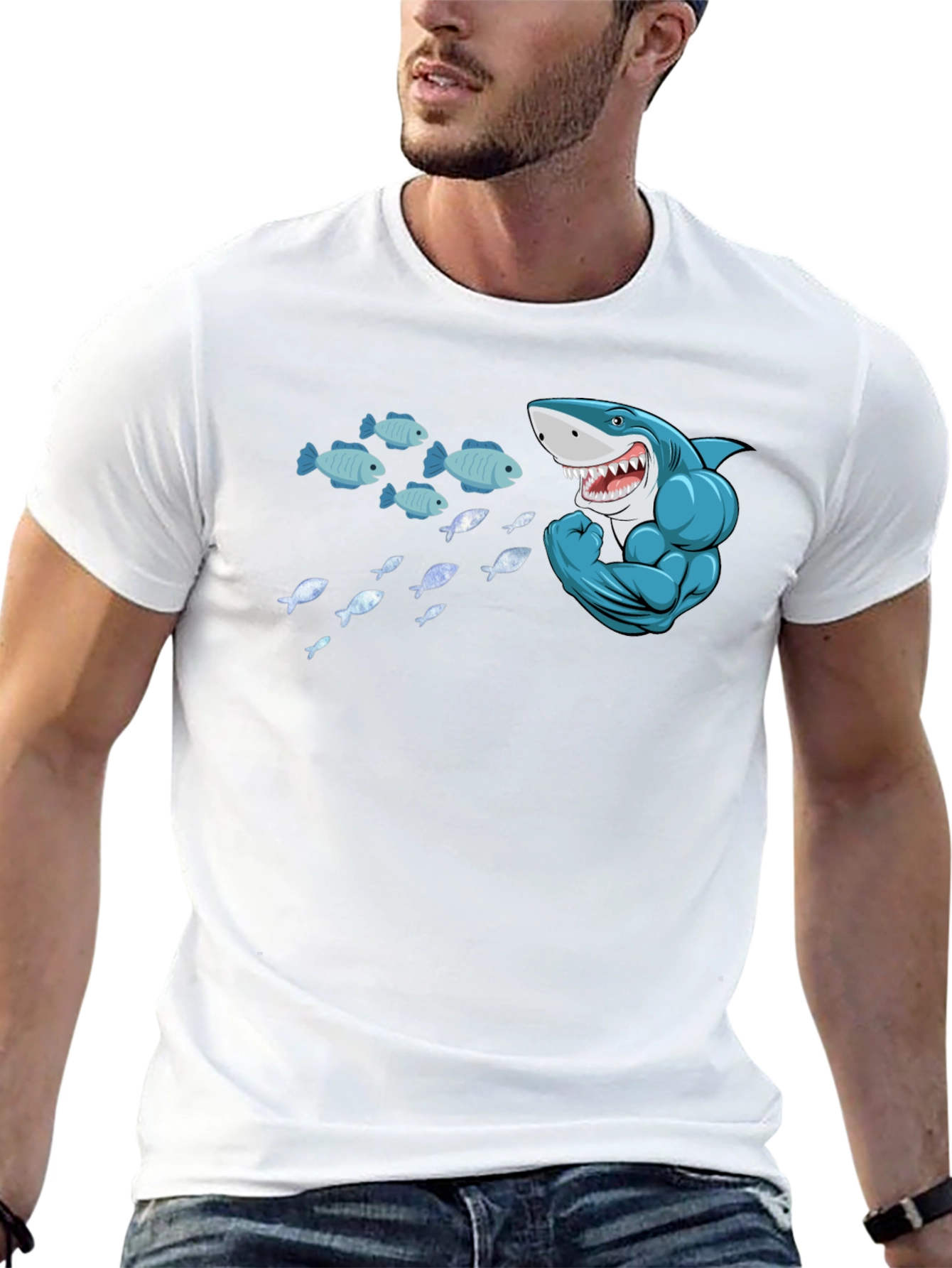Funny Shark T-Shirt - Hungry Bodybuilder Design