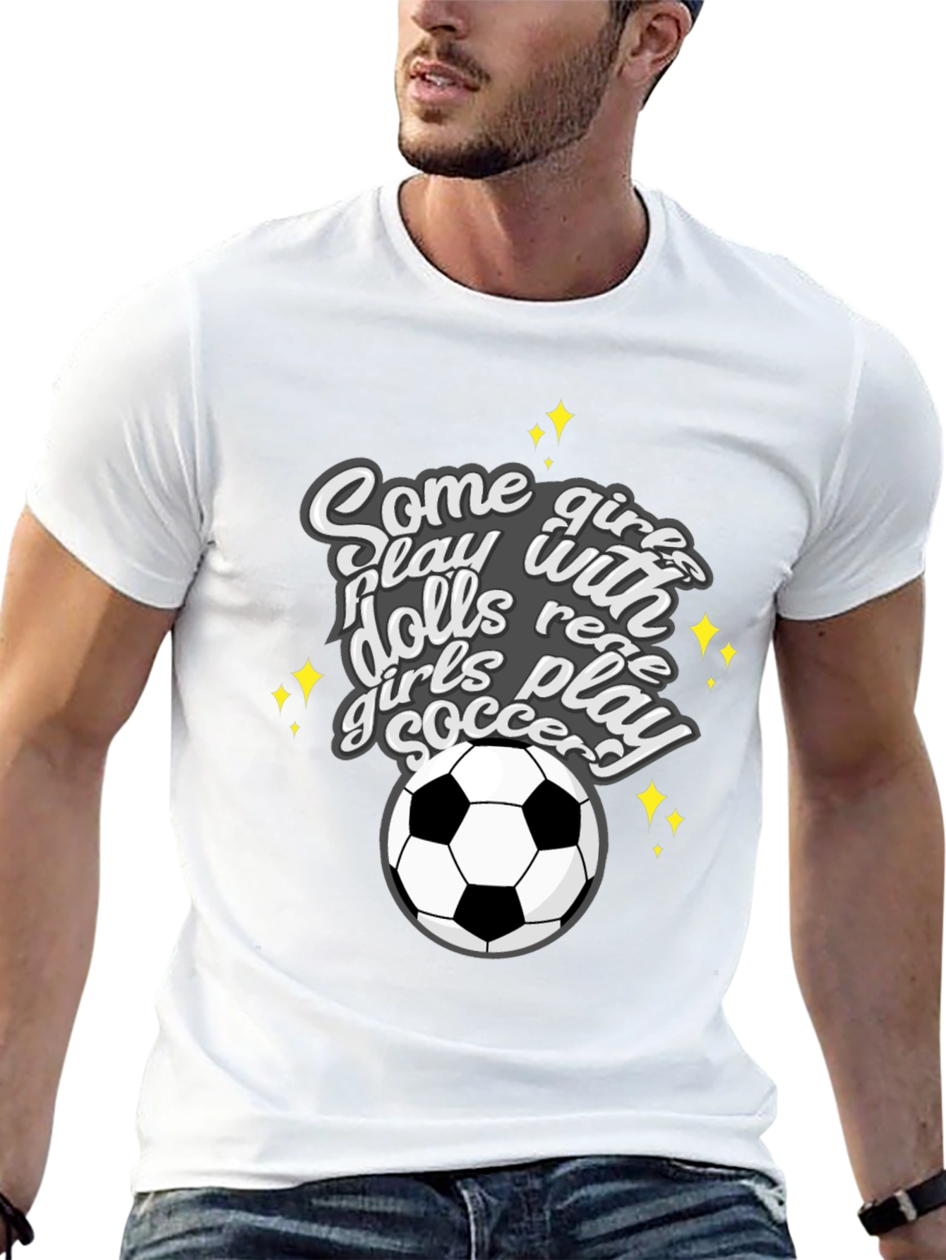 Girls Play Soccer T-Shirt - Black Crew Neck Tee