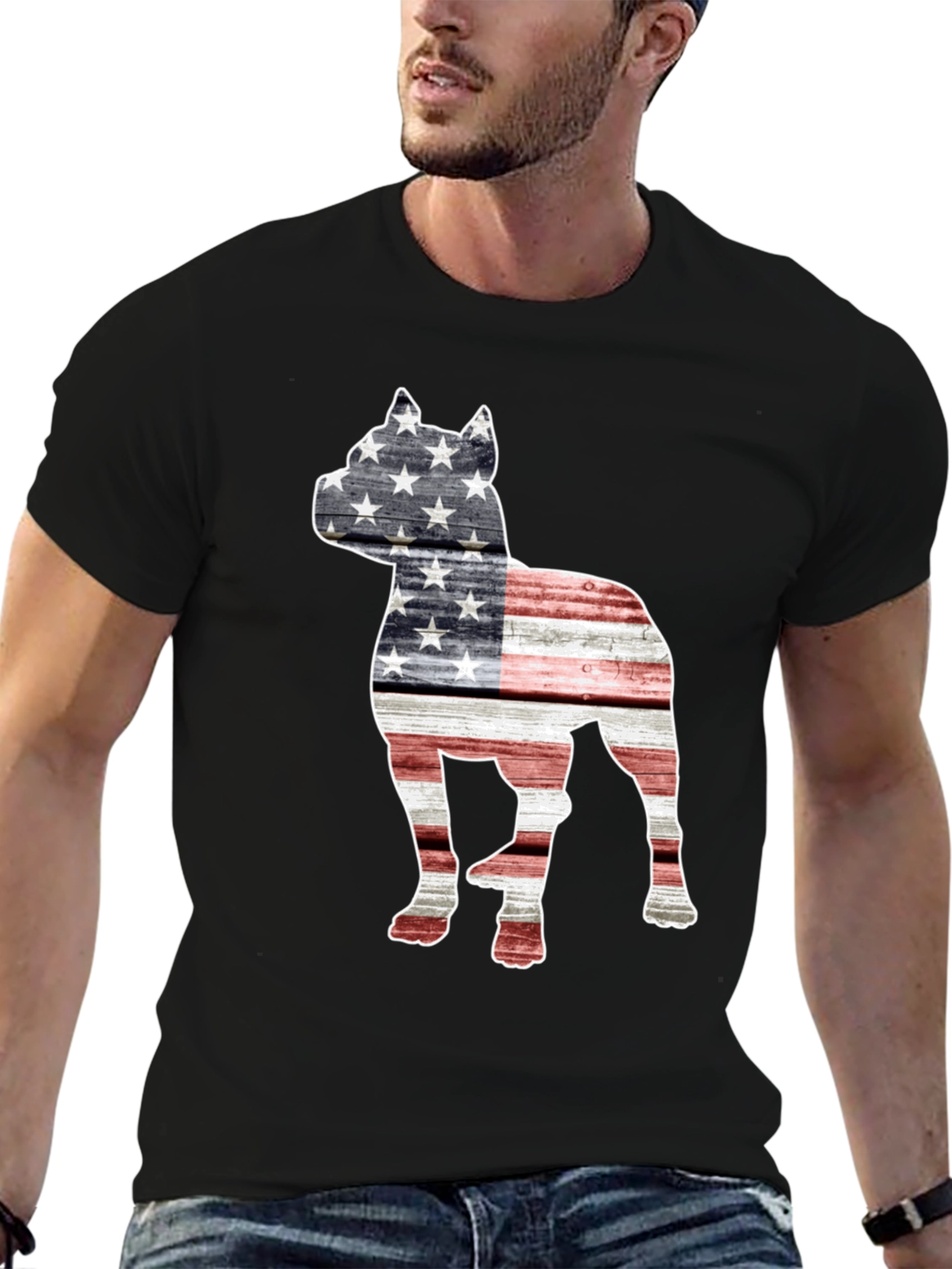 American Flag Dog Graphic T-Shirt