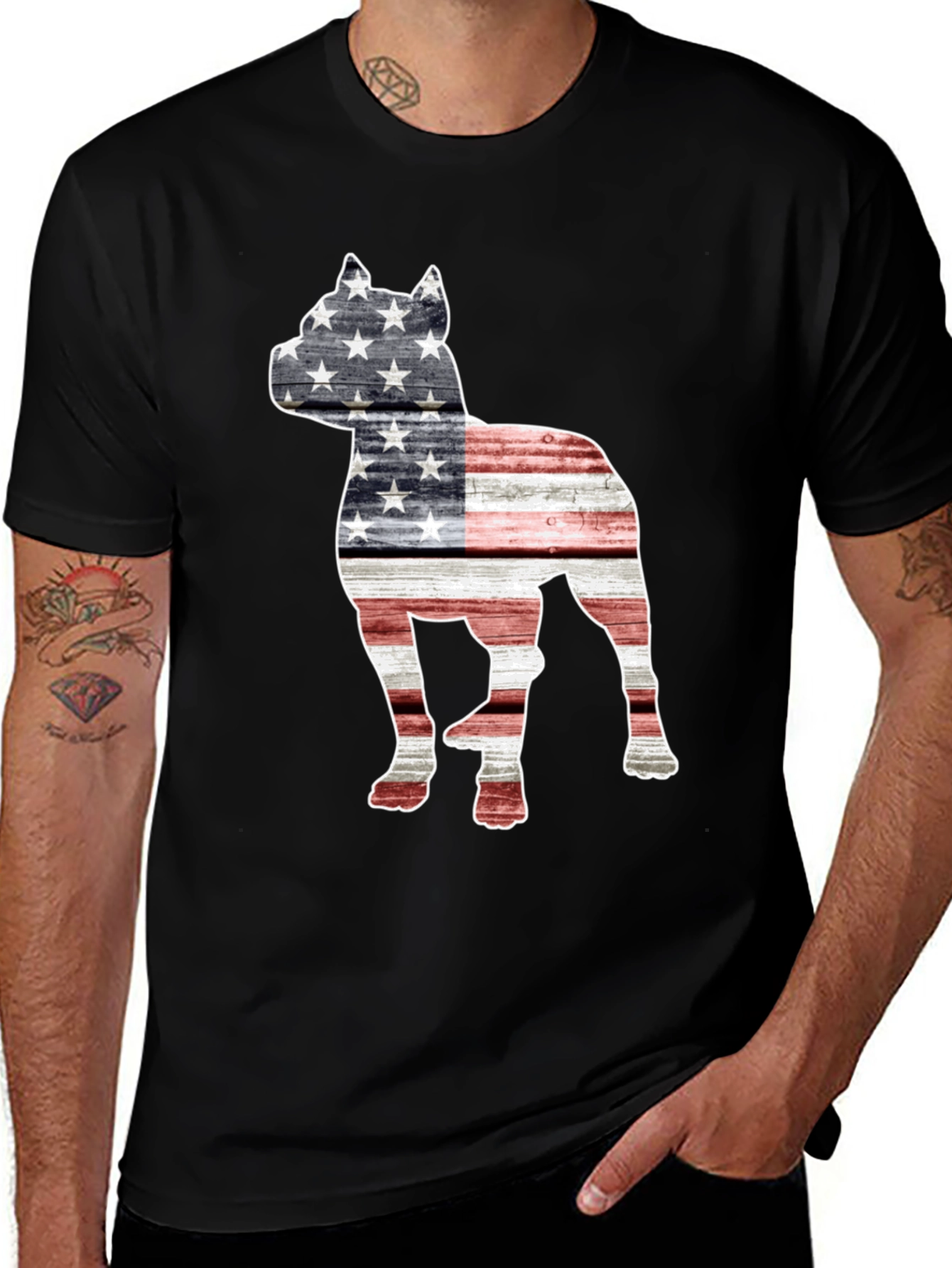 American Flag Dog Graphic T-Shirt