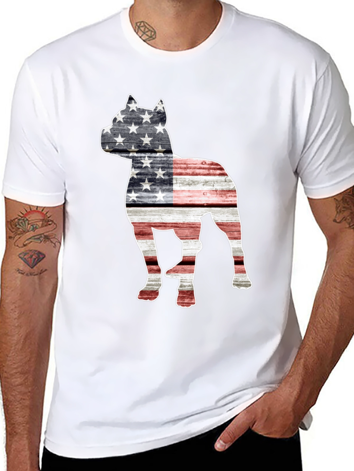American Flag Dog Graphic T-Shirt