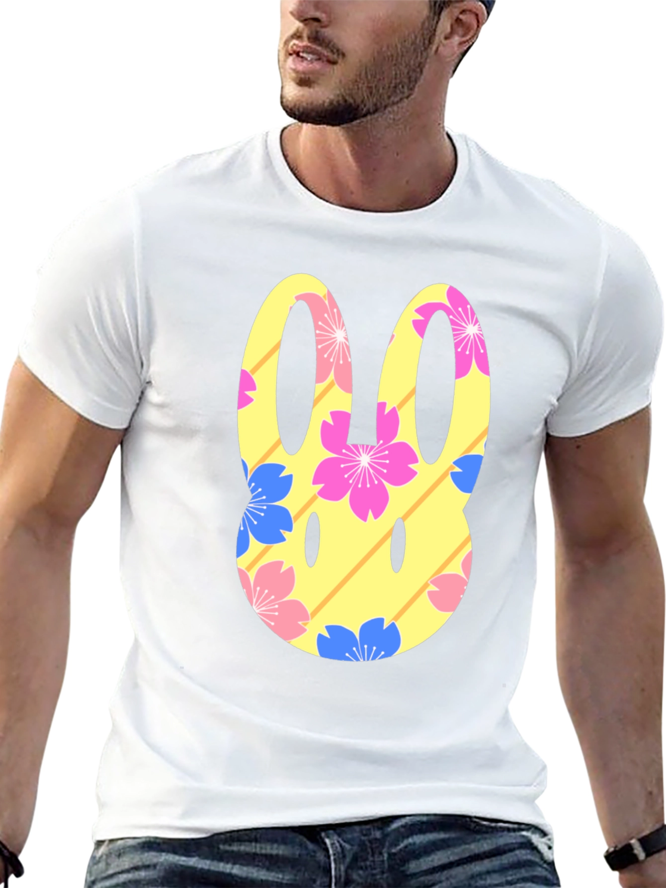 Floral Bunny Graphic T-Shirt - Black