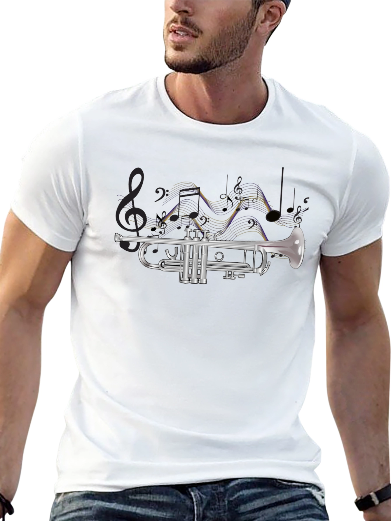 Trumpet and Music Notes Graphic Tee