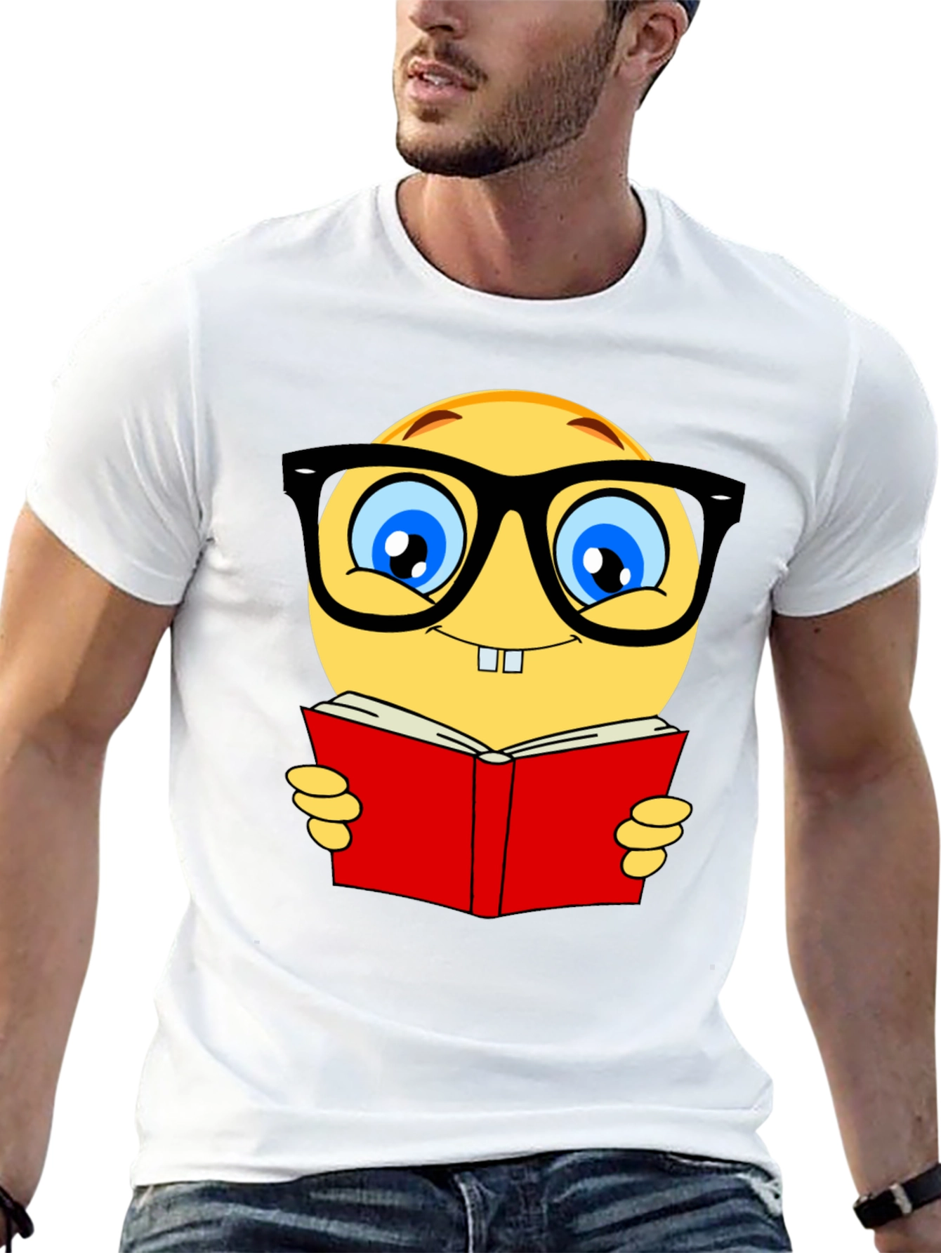 Nerdy Emoji Reading Book T-Shirt - Black Cotton Tee