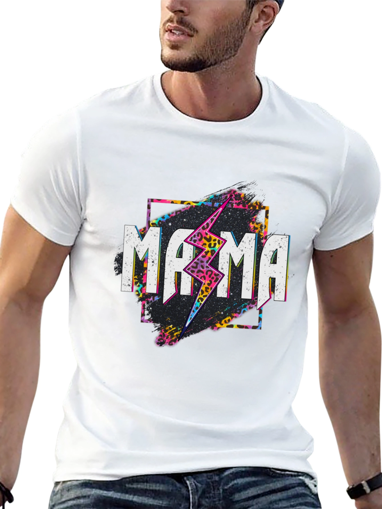 Mama Leopard Lightning Bolt Graphic Tee - Black