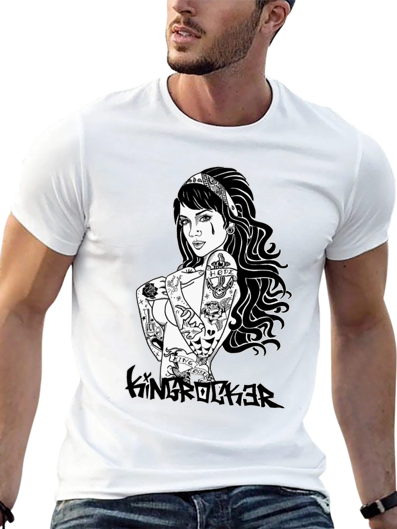 Edgy Tattoo Girl Graphic Black T-Shirt