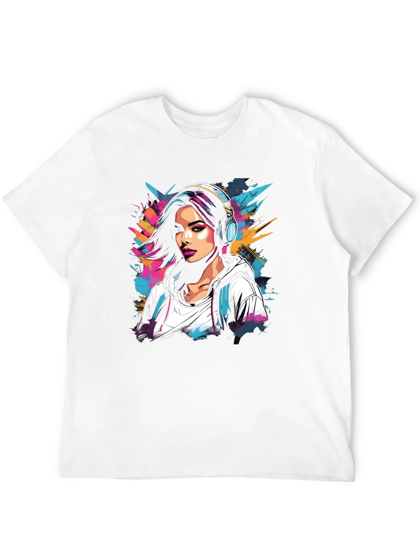Stylish Black T-Shirt with Girl & Headphones Graphic