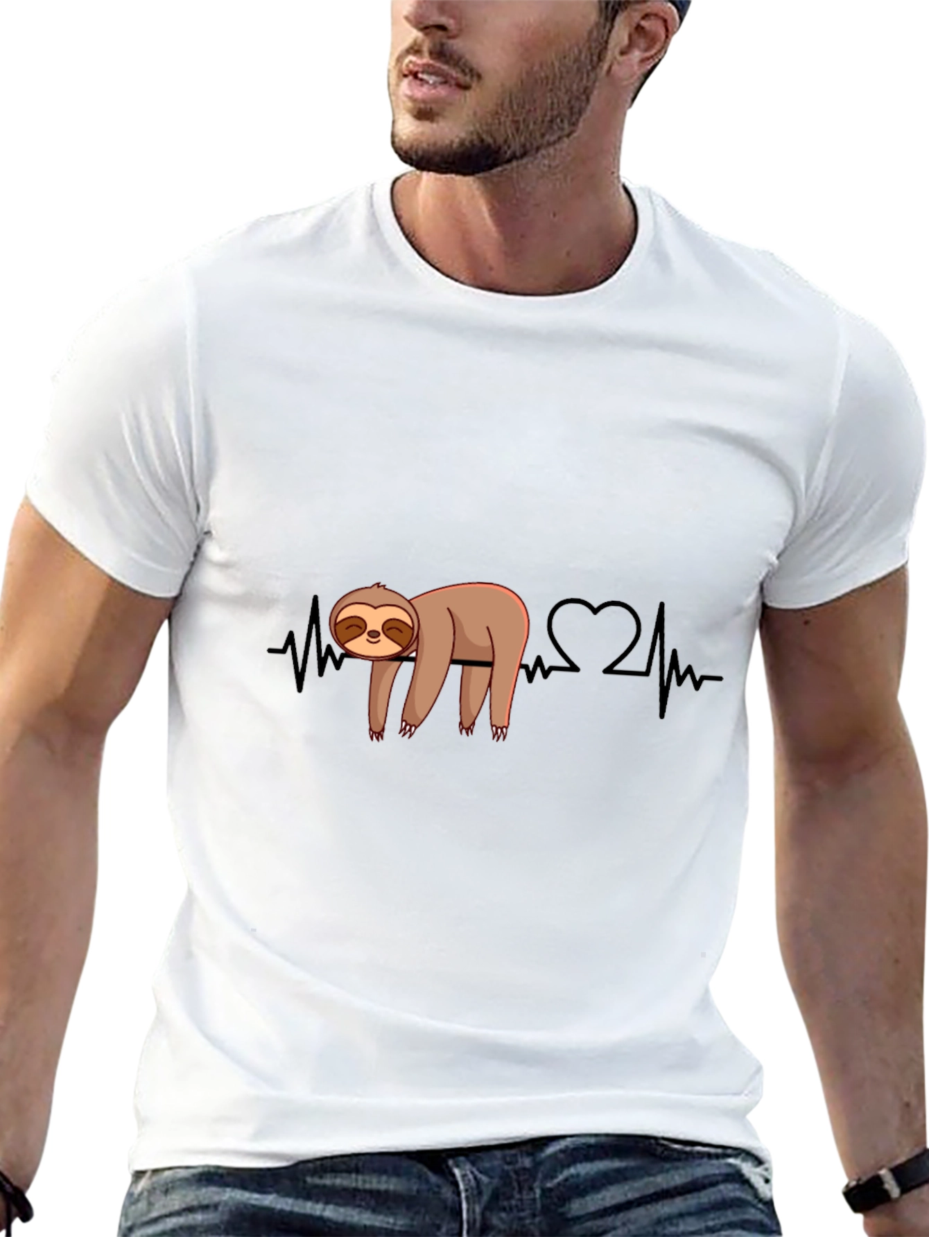 Sloth Heartbeat Graphic Tee - Relaxed Style