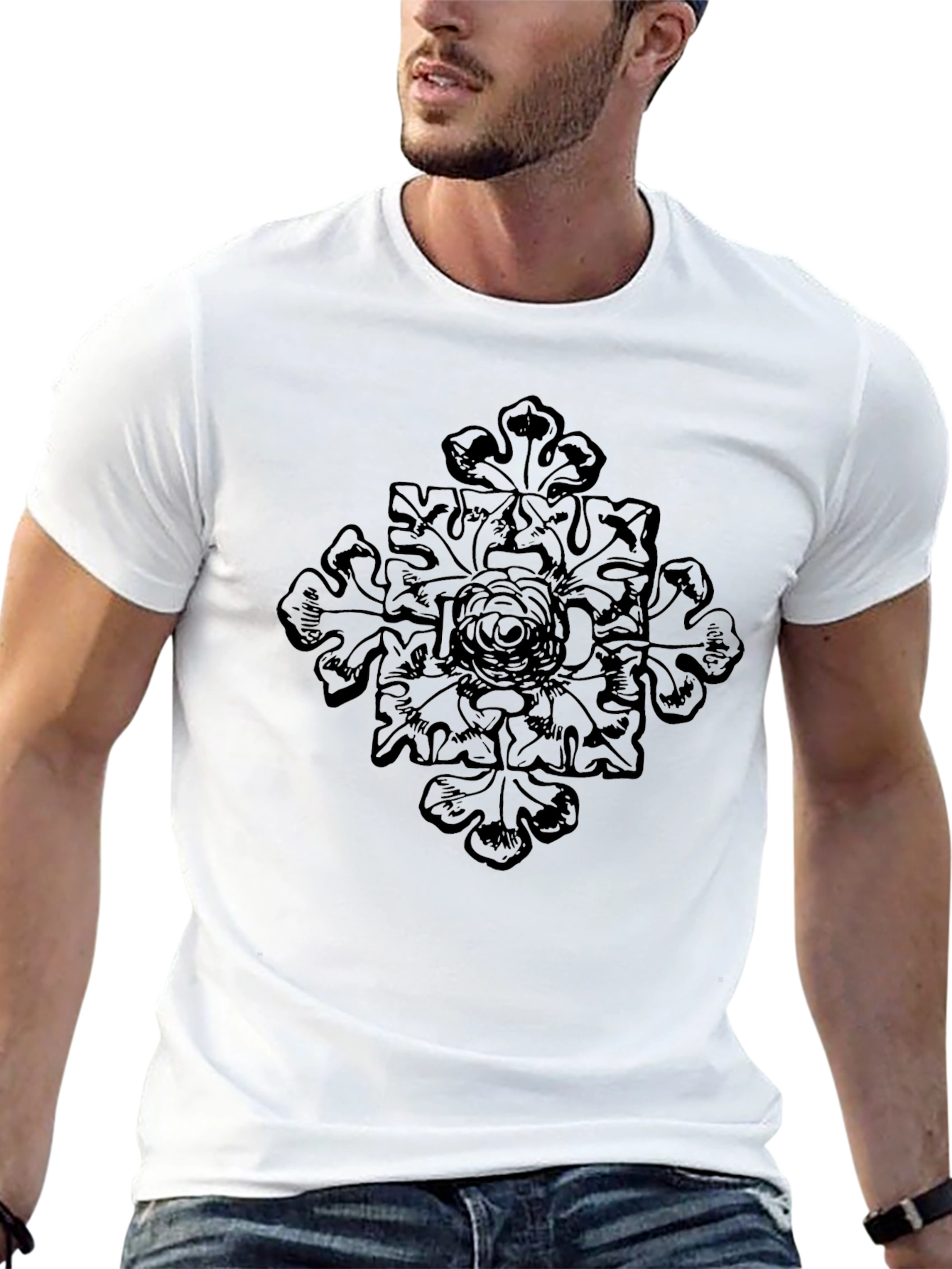 Mens Black Graphic Tee - Floral Cross