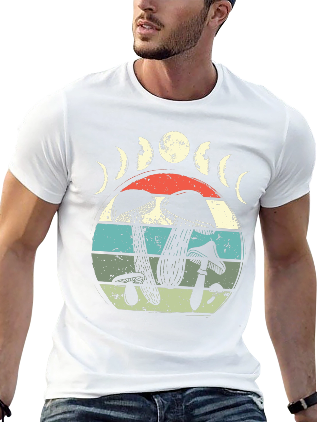 Mushroom Moon Phase Graphic Tee - Nature Lover Shirt