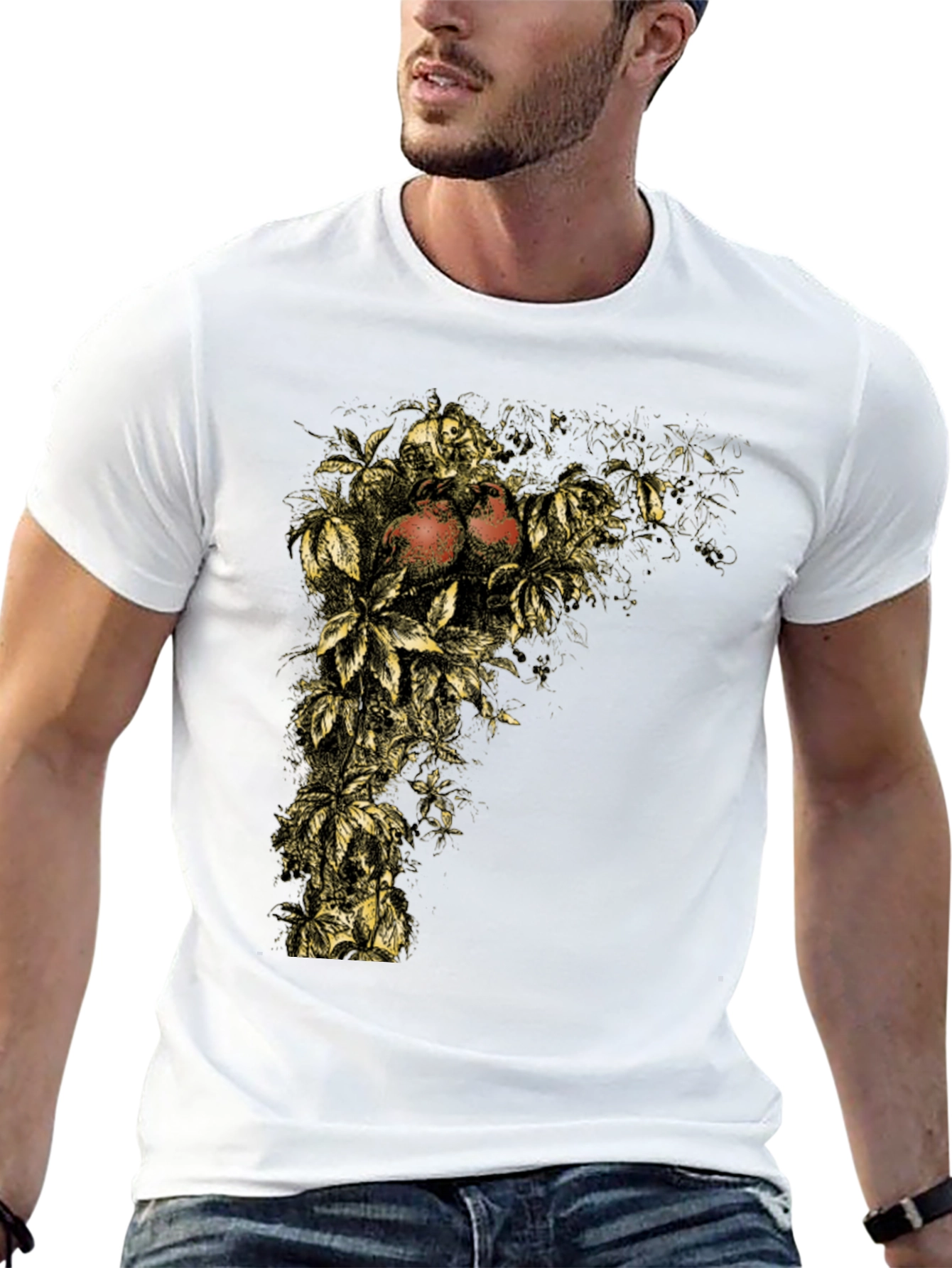 Botanical Pomegranate Graphic Tee - Soft Black Cotton